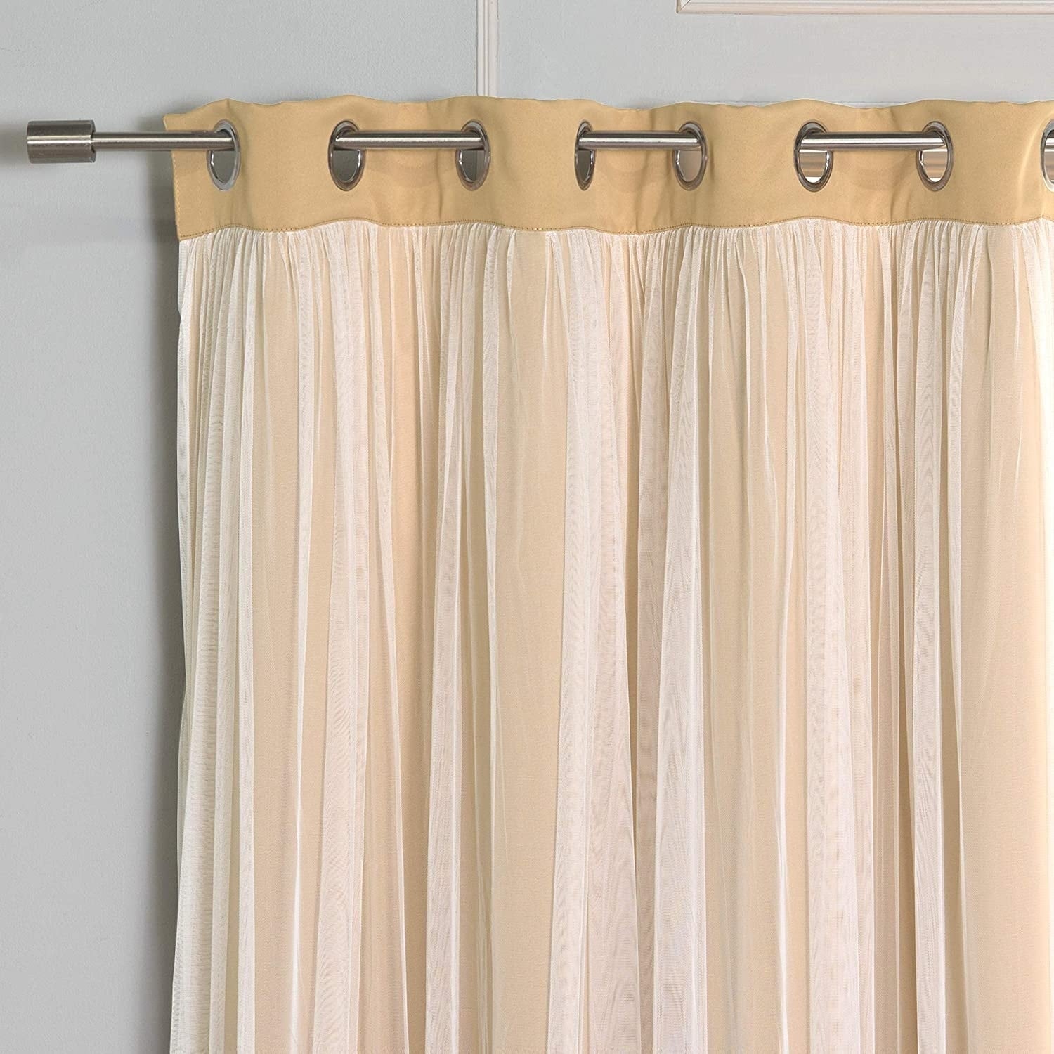 Aurora Home Gathered Tulle Overlay Blackout Curtain Panel Pair