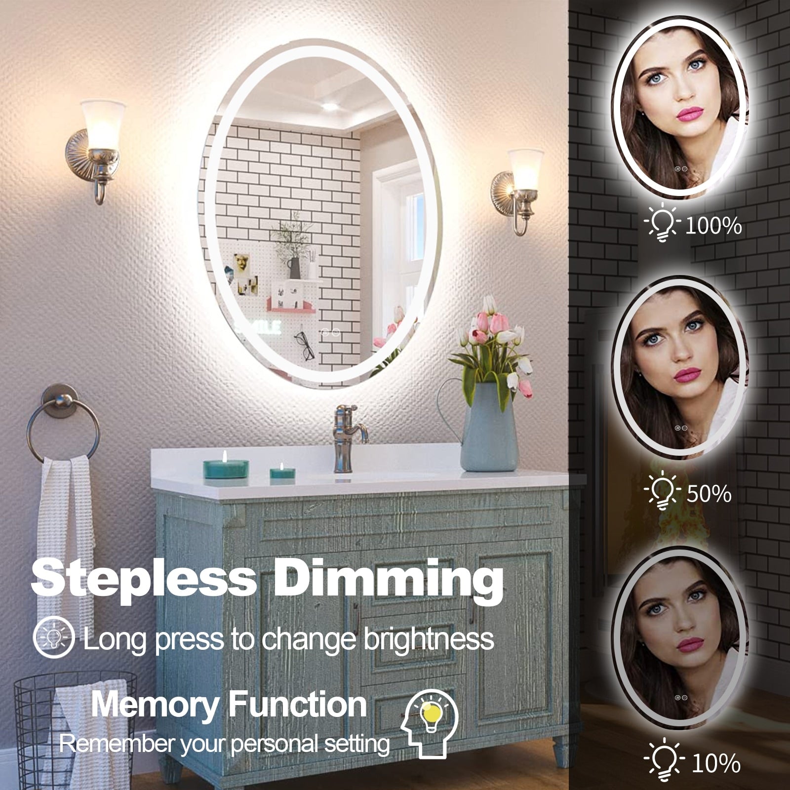 Apmir LED Backlit Bathroom Vanity Mirror Wall Mounted Anti-Fog Oval Touch