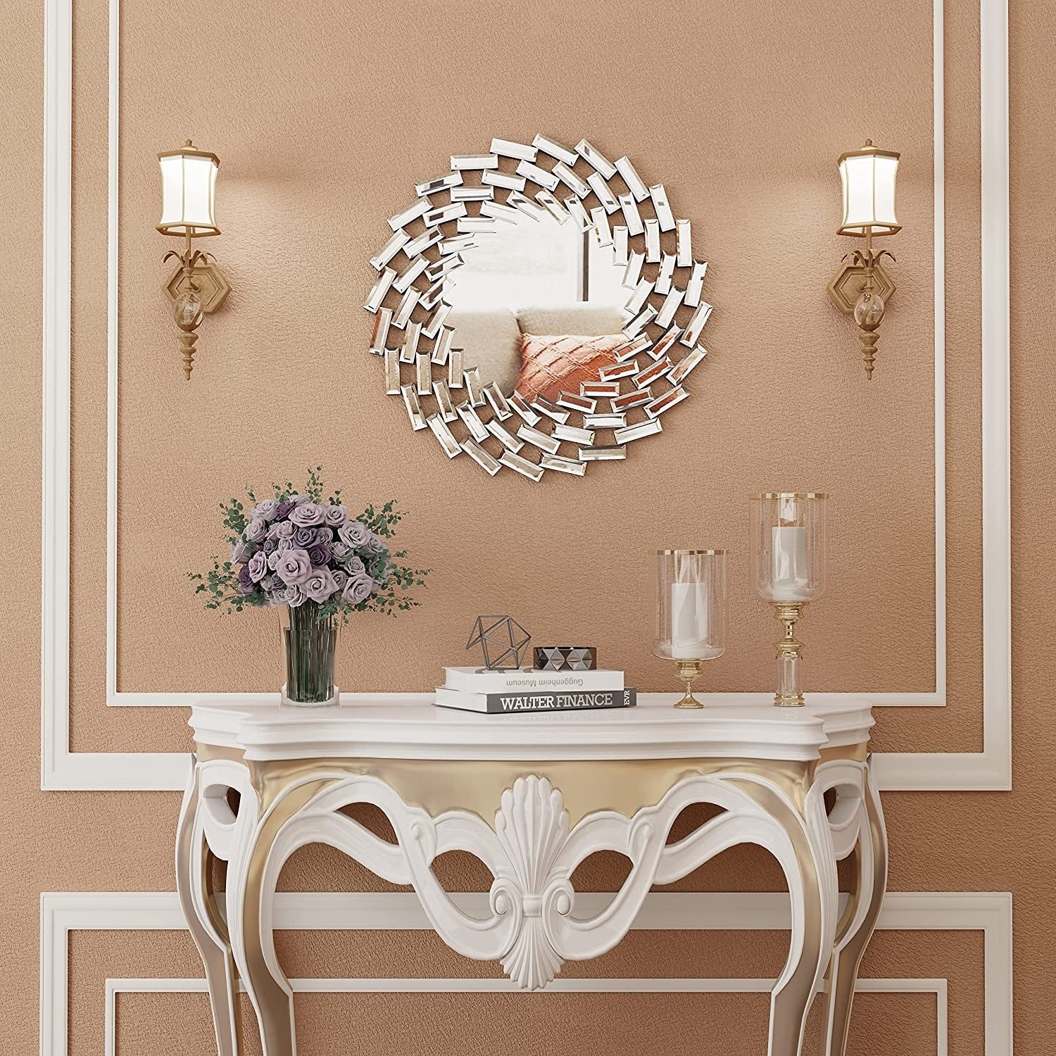 Sunburst Shape Wall Mirror Round Accent Mirror