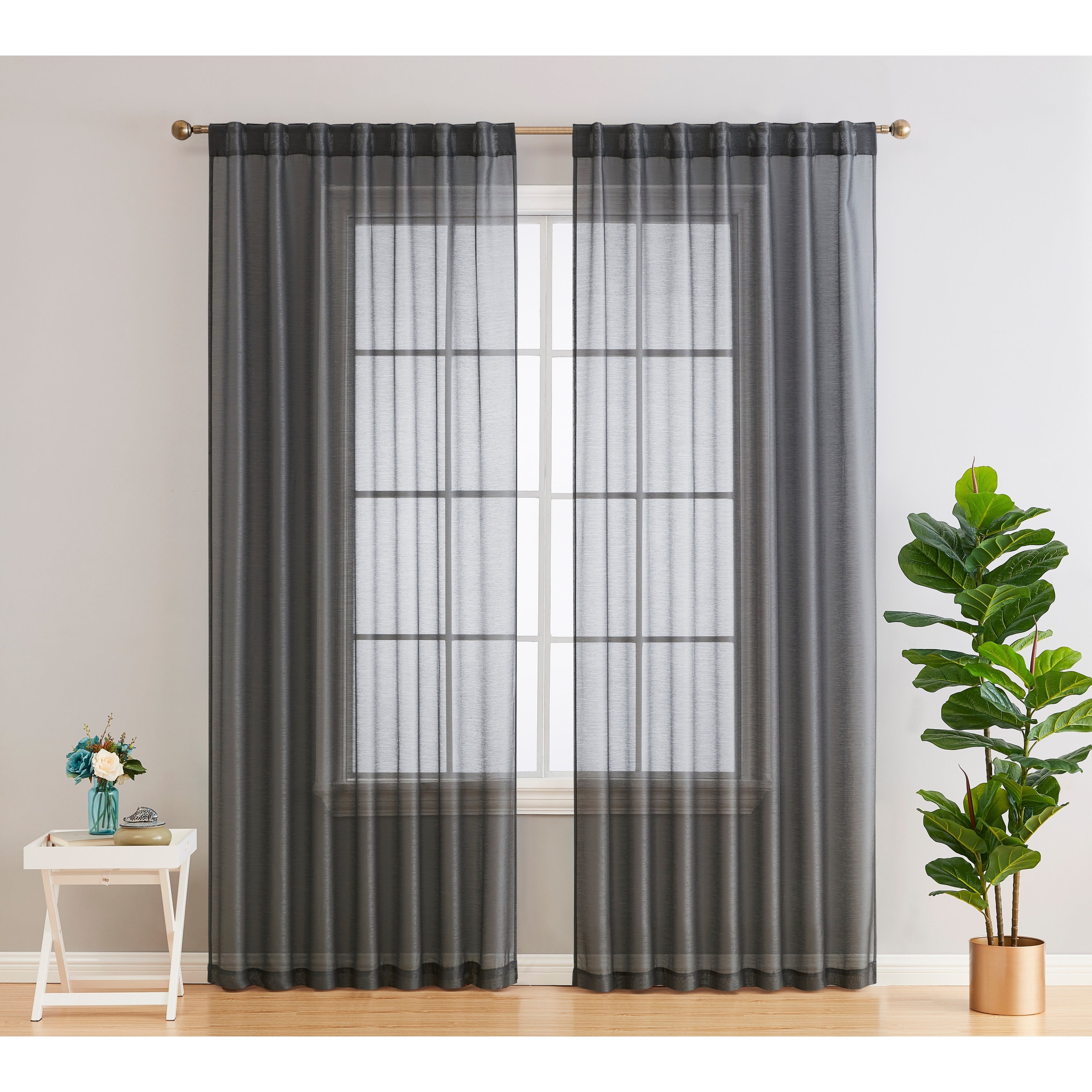 HLC.me Lauren Semi Sheer Rod Pocket & Back Tab Window Curtains Panels, Set of 2