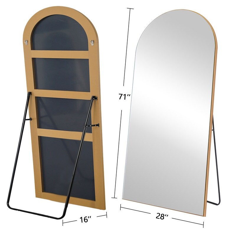 Modern Glam Wood Frame Arched Full-length Floor Mirror for Bedroom,Entryway