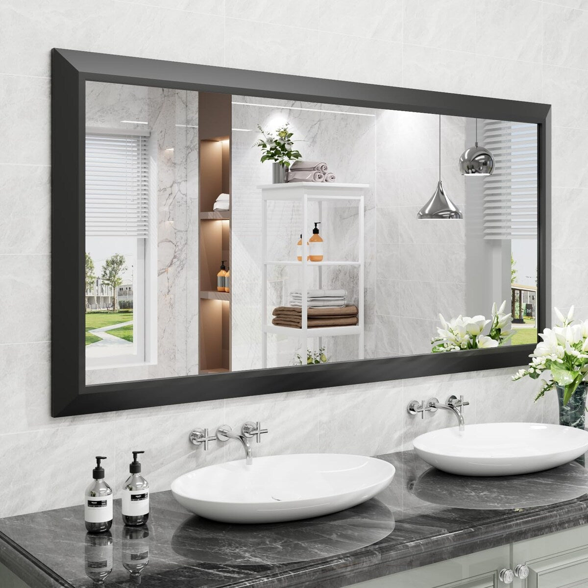 KIOTEE Aluminum Alloy Framed Bathroom Vanity Mirror in Tempered Glass