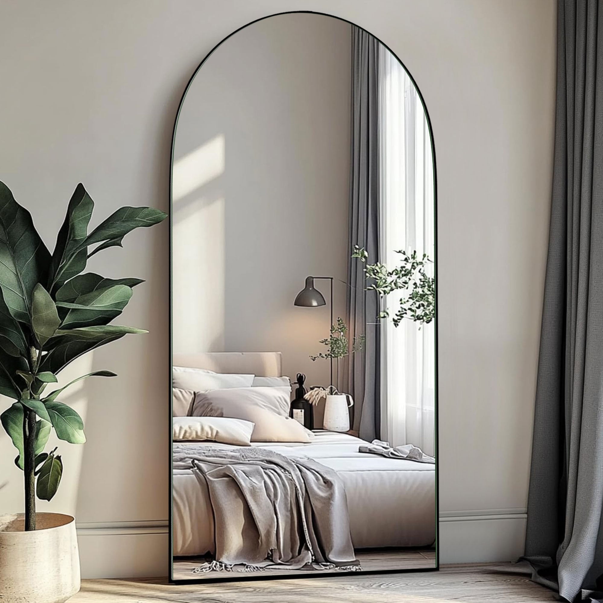 Arched Full-Length Standing Wood Floor Mirror, Wall Mirror