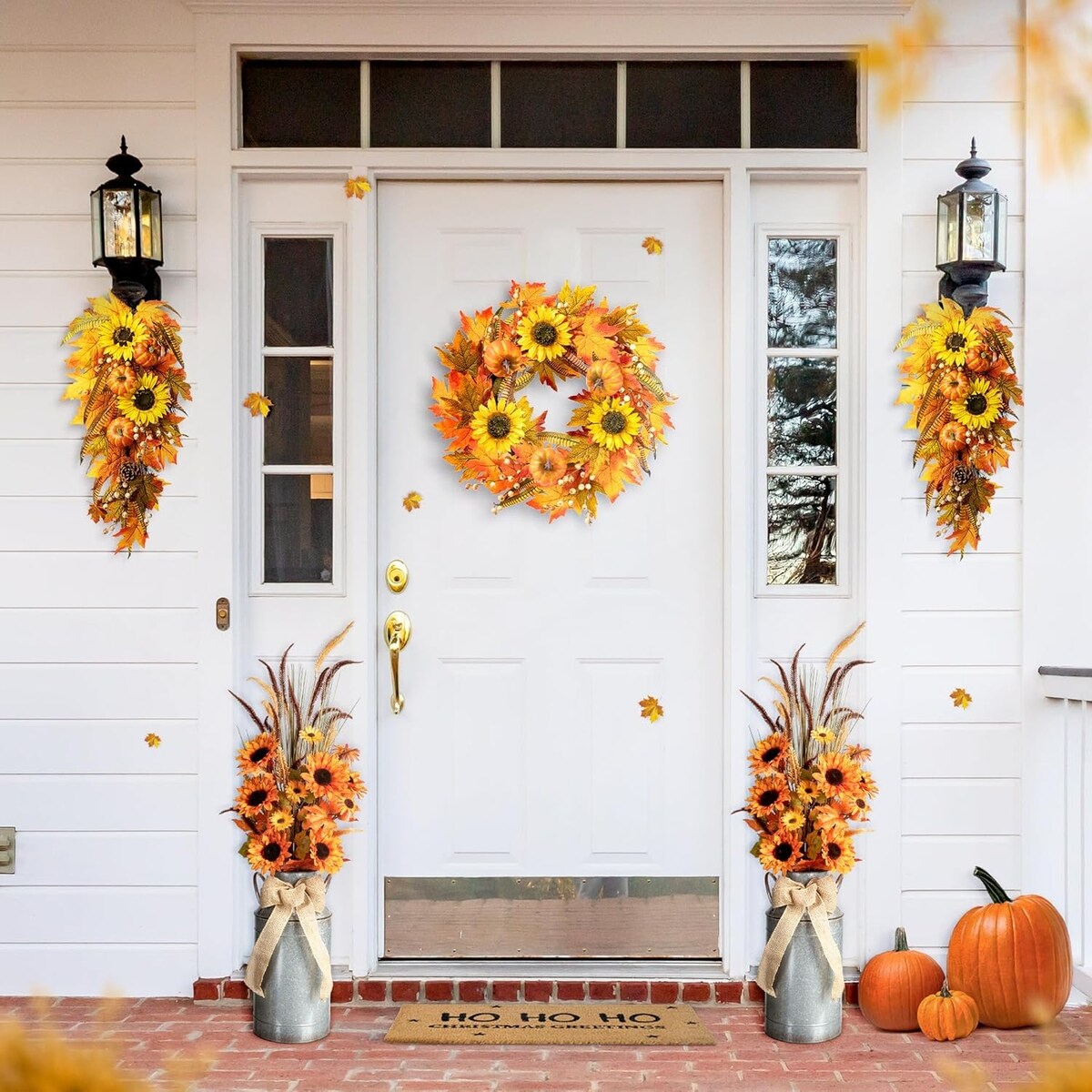 Glitzhome 3ft Fall Sunflower Leaf Potted Tree Thanksgiving Porch Decor