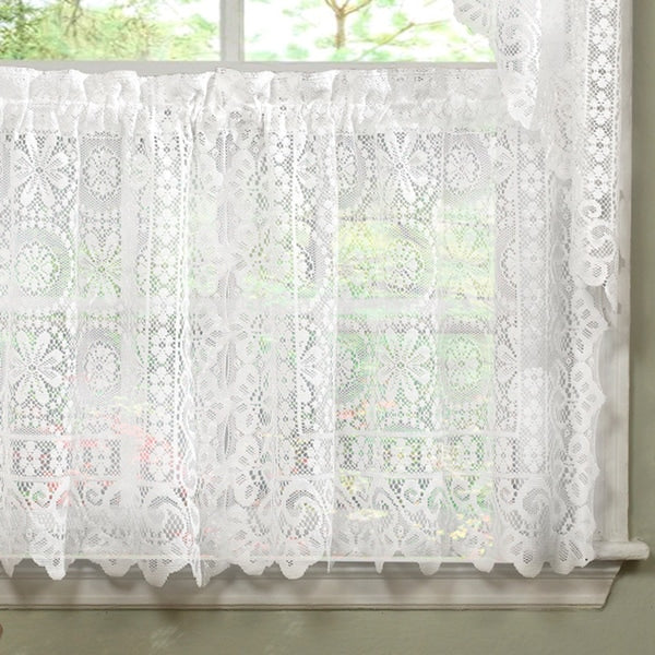 White Lace Luxurious Old World-style Kitchen Curtains Tiers, Shade or Valances