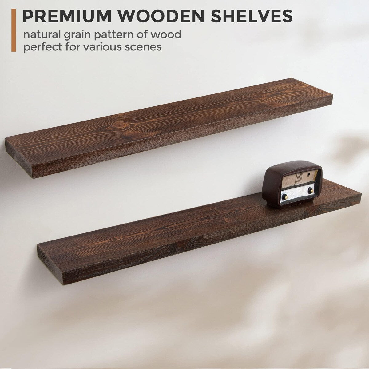 Handcrafted European Pine Natural Rustic Wooden Floating Shelves Wall Mounted Set of 2