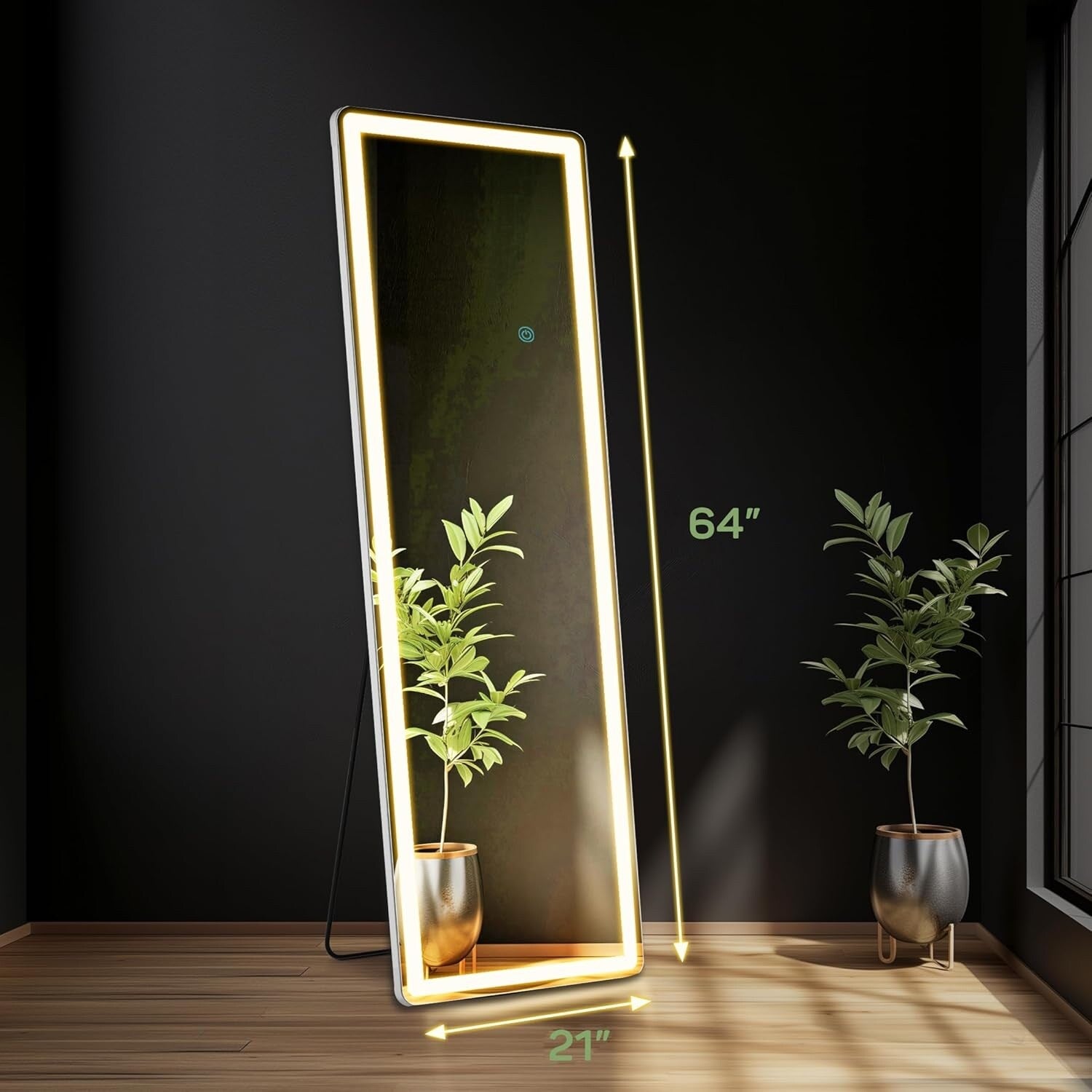 Floor Mirror with LED Light, 64 x 21 Full Length Mirror with Stand, Hanging Mirror Wall Mounted Mirror Full Body Mirror