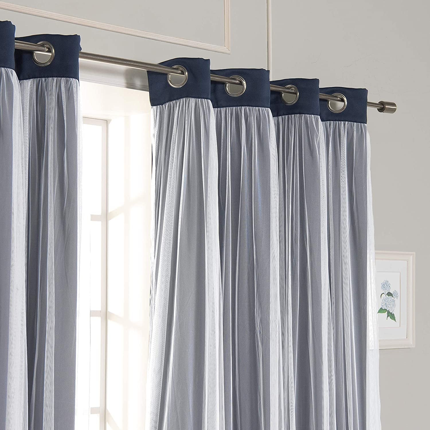 Aurora Home Gathered Tulle Overlay Blackout Curtain Panel Pair