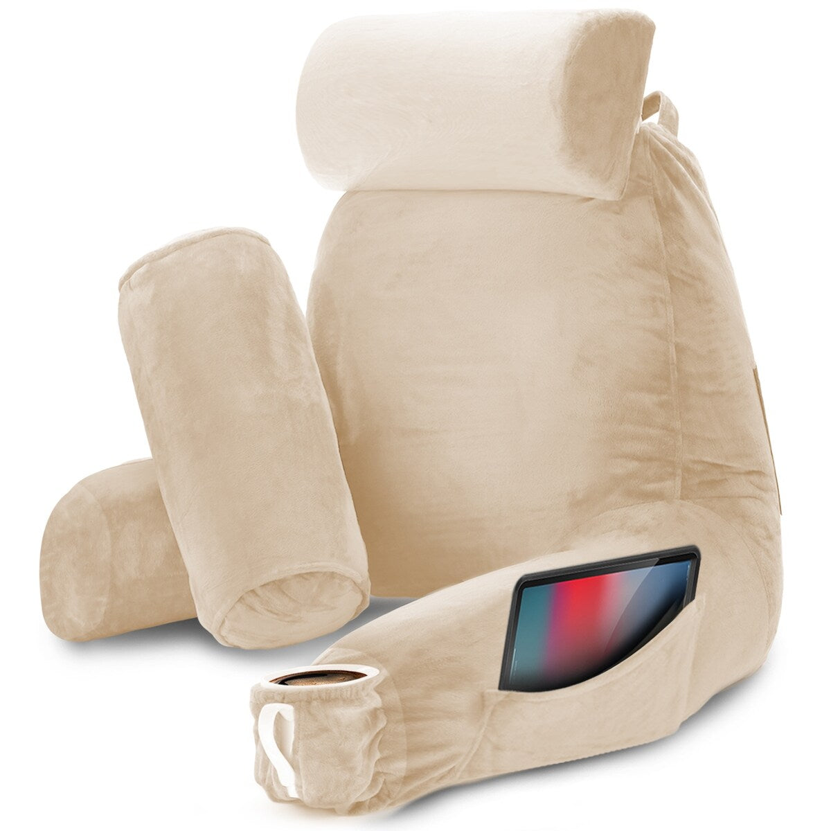 Nestl Memory Foam Reading Pillow with Backrest, Arms and Pockets