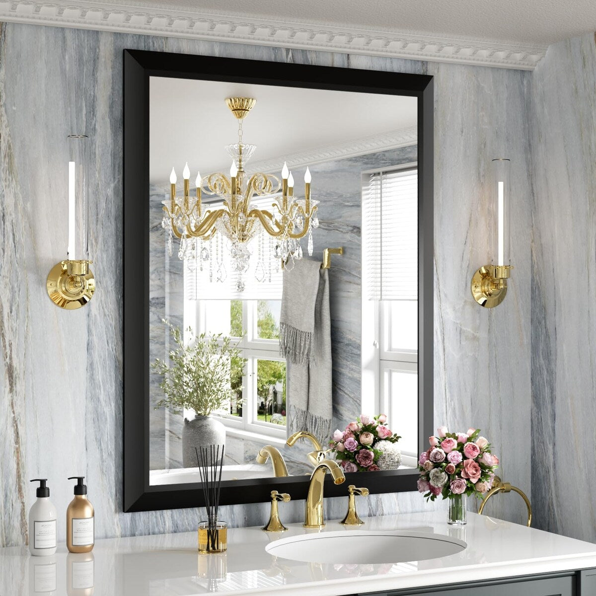 KIOTEE Aluminum Alloy Framed Bathroom Vanity Mirror in Tempered Glass