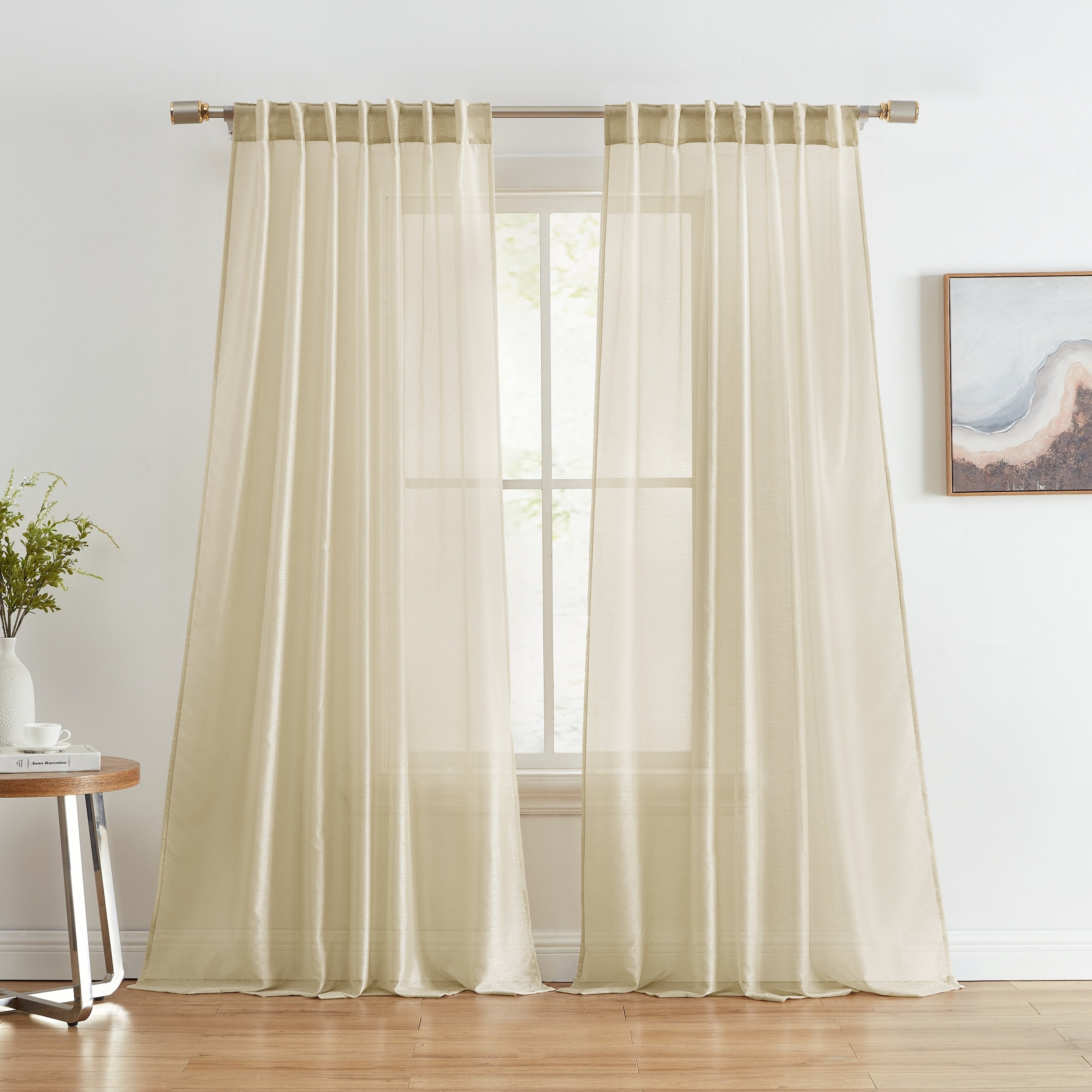 HLC.me Lauren Semi Sheer Rod Pocket & Back Tab Window Curtains Panels, Set of 2