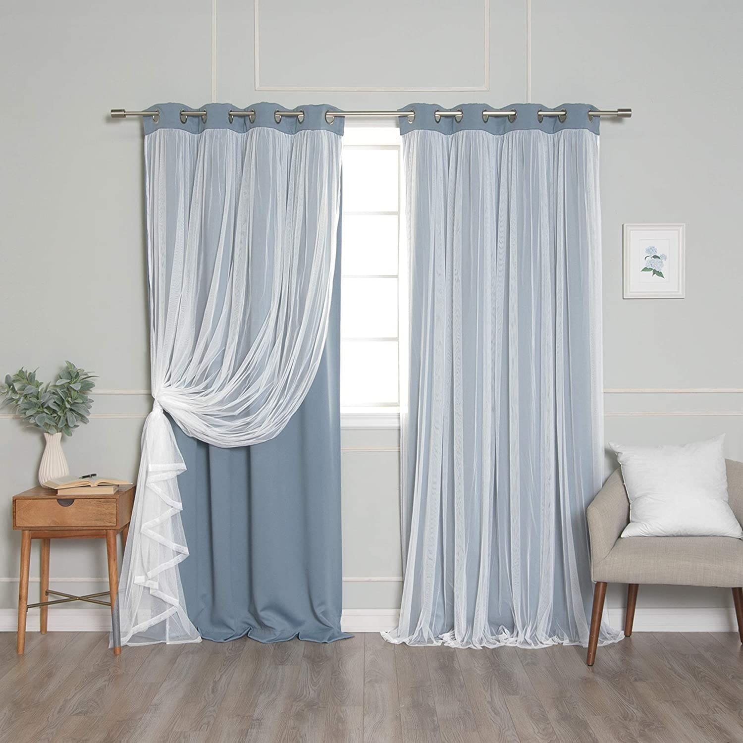 Aurora Home Gathered Tulle Overlay Blackout Curtain Panel Pair