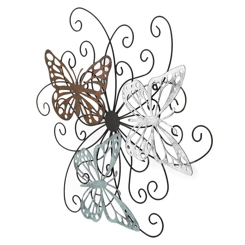 ADECO Metal Butterfly Wall Decor Flower Scrolled Urban Design