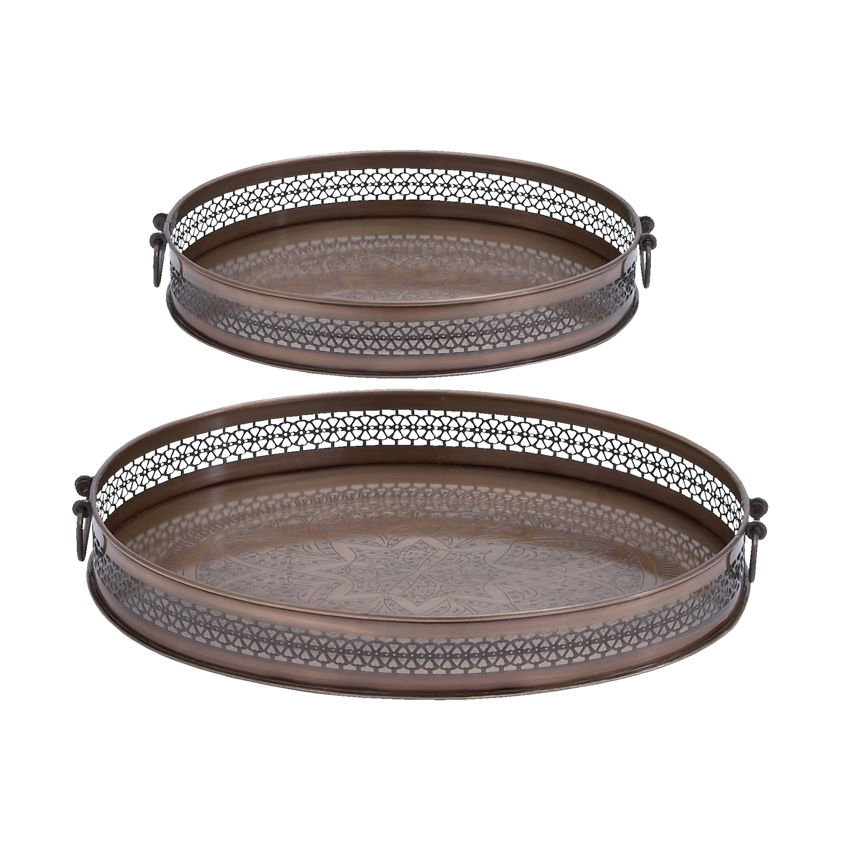 Metal Tray - Set of 2 Brown - Roche River Decor - 13W x 17L x 3H