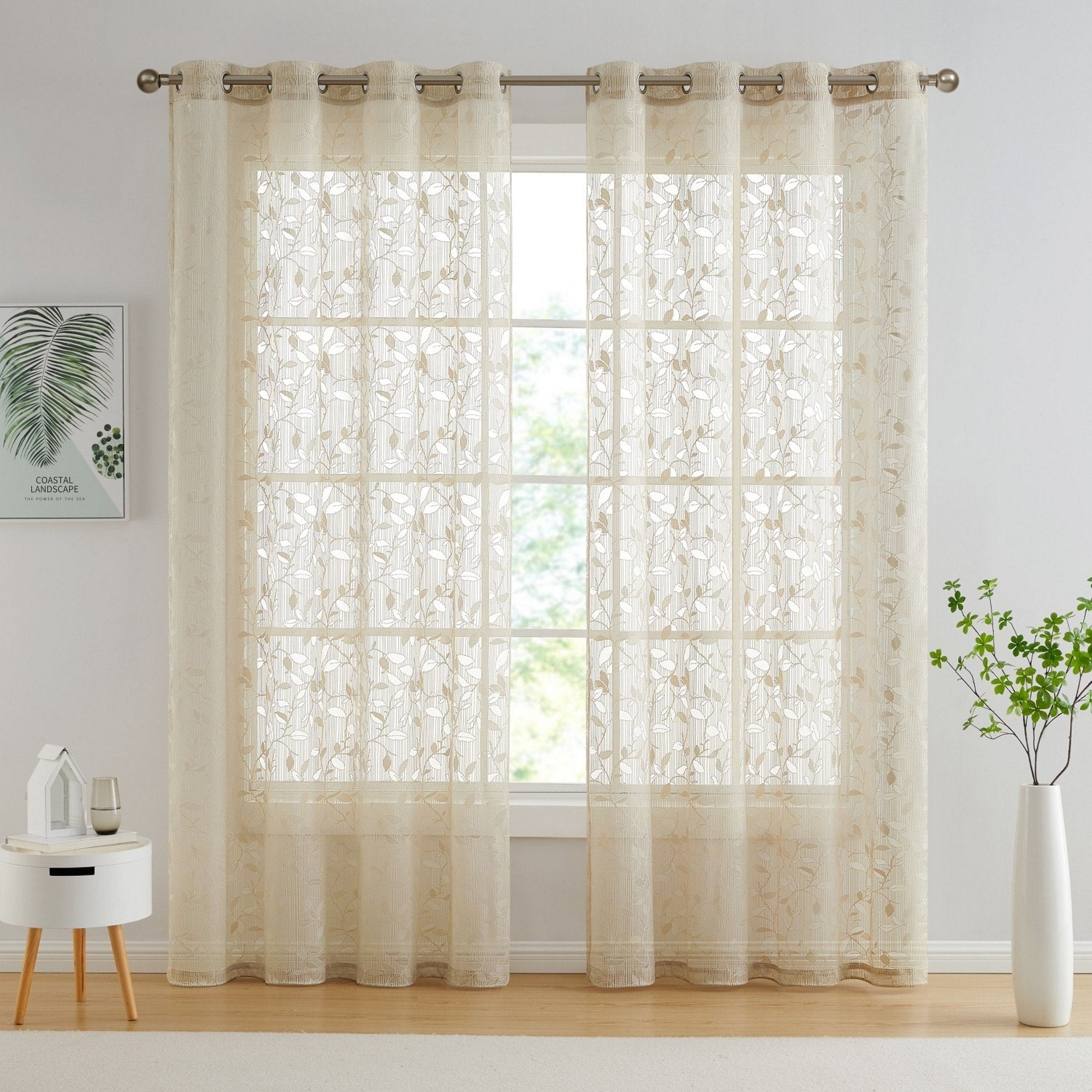 HLC.me Joyce Floral Decorative Semi Sheer Light Filtering Grommet Window Treatment Curtain Panels - Set of 2 Panels