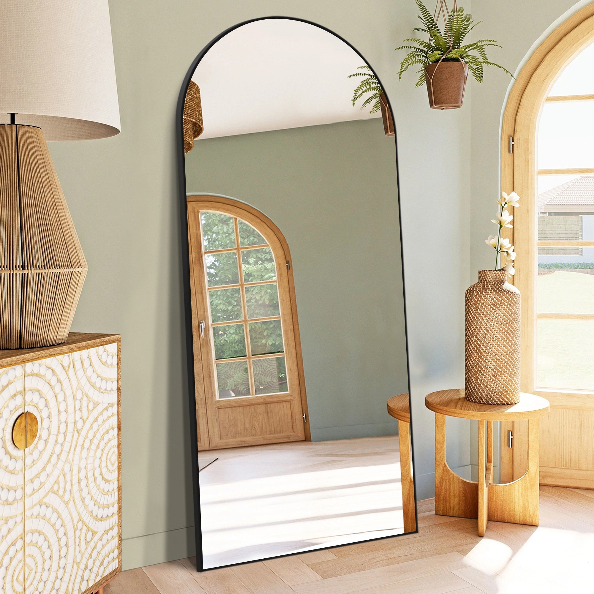 Arched Full Length Mirror with Stand Aluminum Alloy Frame,Wall-Mounted Mirror,Floor Dressing Mirror