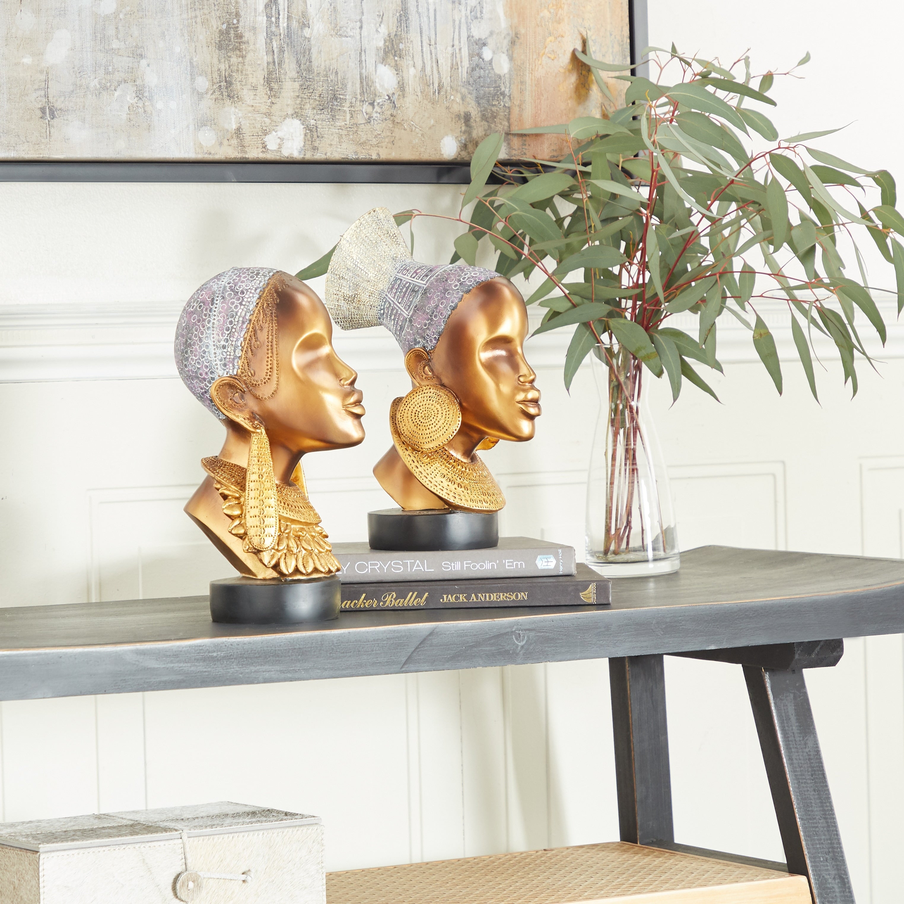 Captivating Polystone African Woman Sculpture (Set of 2) - Black or Gold