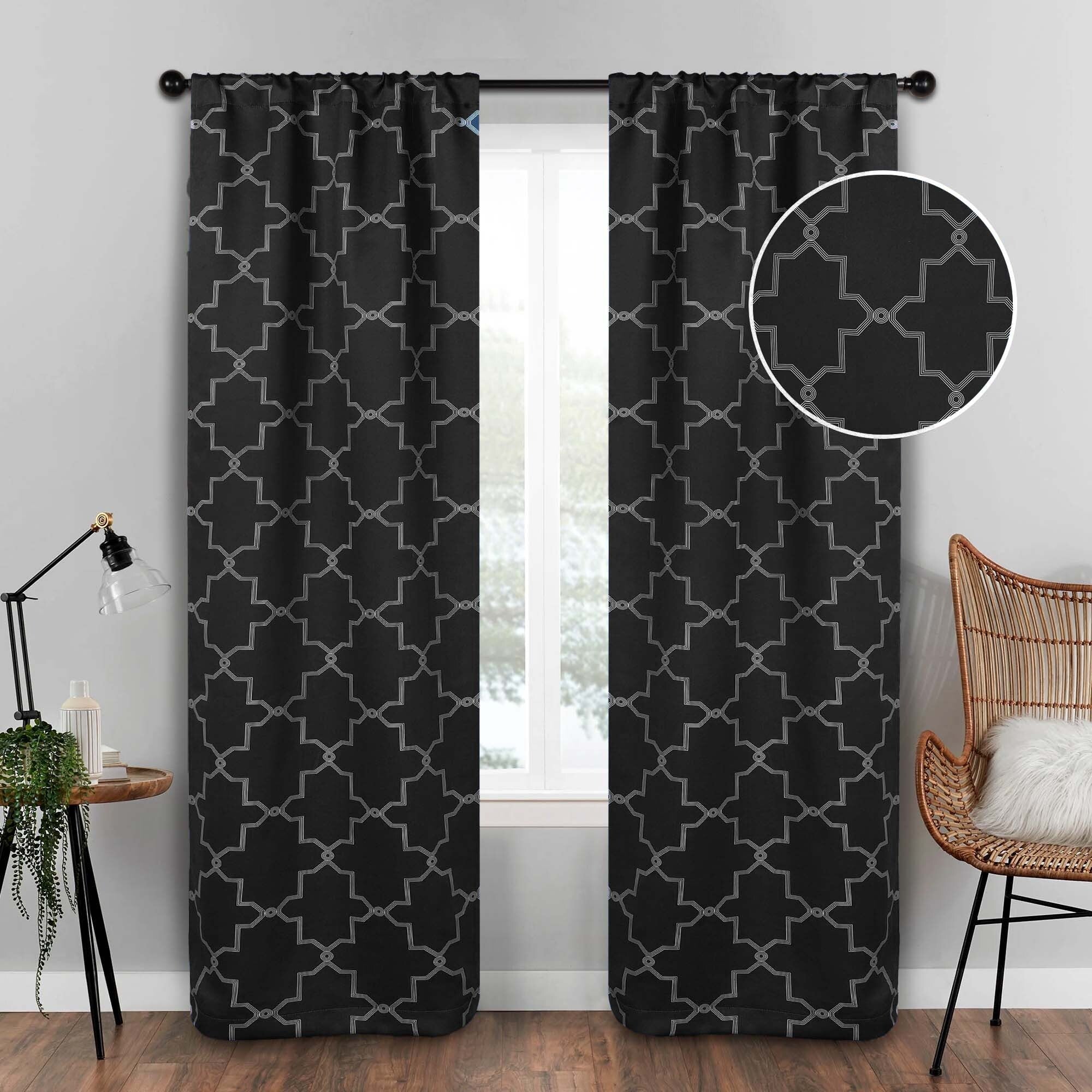 Imperial Trellis Washable Room Darkening Blackout Curtains, Set of 2 Panels