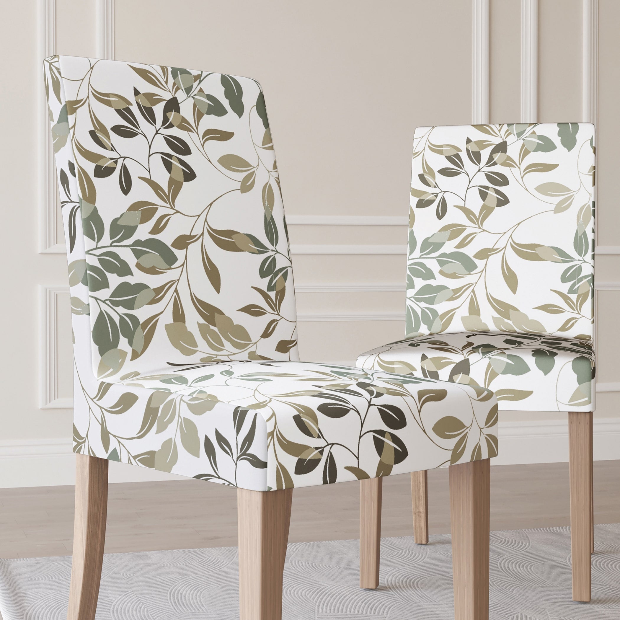 No. 918 Hillsboro 2-pack Botanical Print Stretch Fit Elastic Dining Chair Cover Pair - 28 x 39