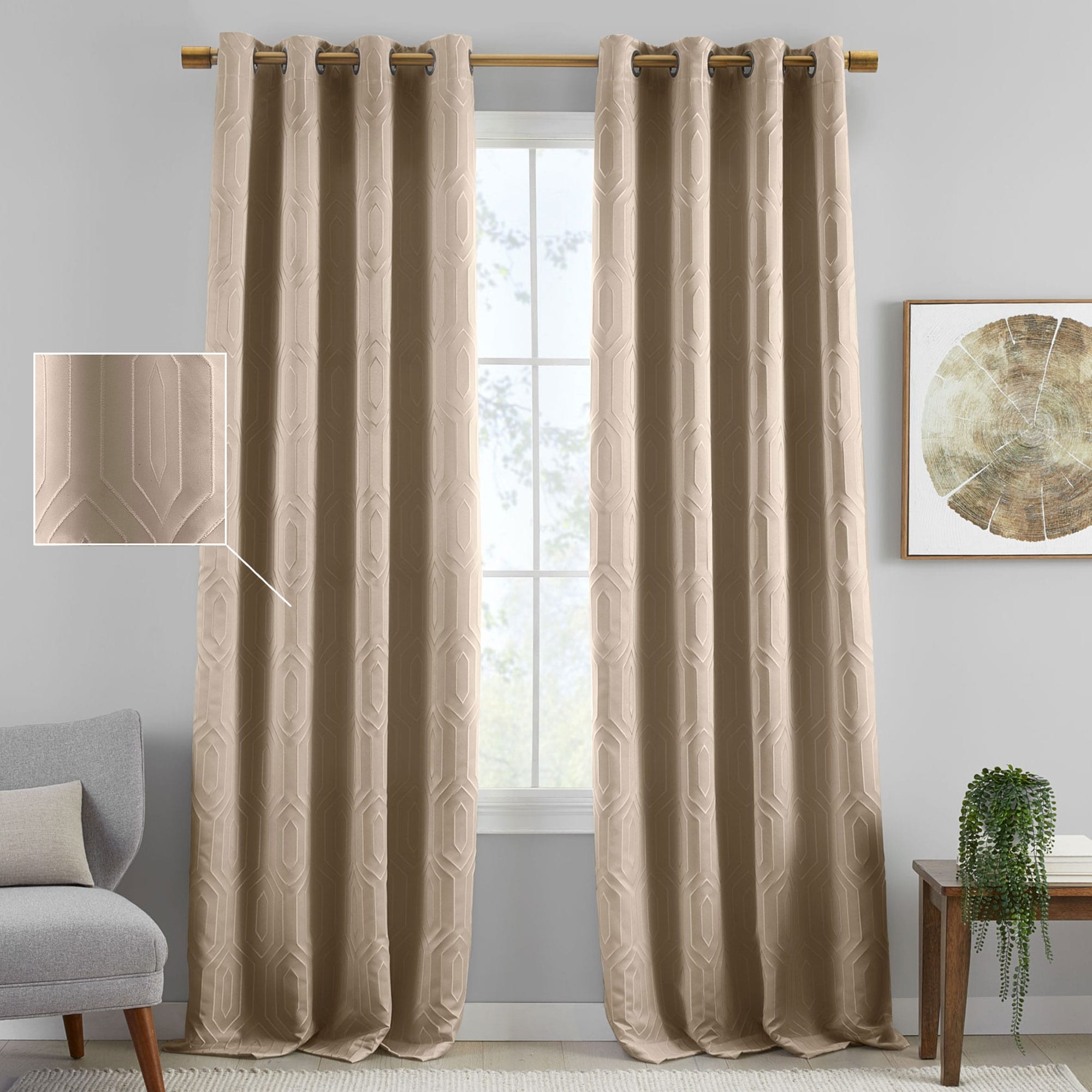 Sunveil Huxley Geometric Embroidered Texture Blackout Window Curtain Panel