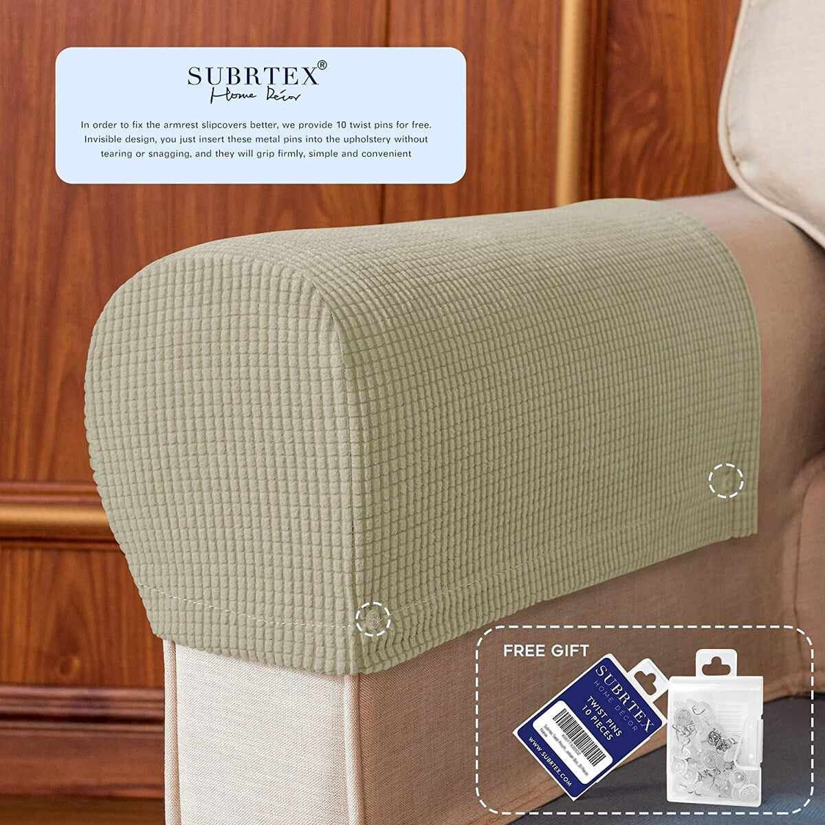 Subrtex Stretch Armrest Cover Strip furniture Cover with Twist Pins