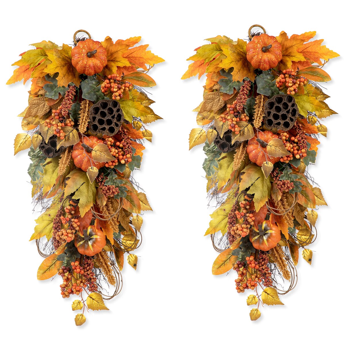 Glitzhome 25H Fall Pumpkin Lotus Leaf Swag Wreath Thanksgiving Door Decor