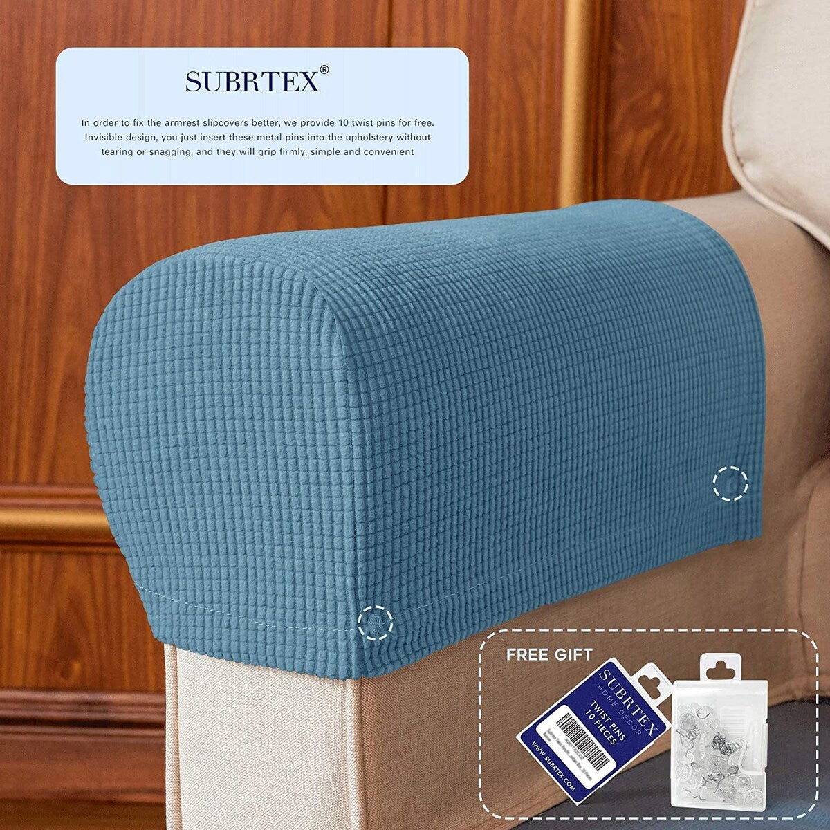 Subrtex Stretch Armrest Cover Strip furniture Cover with Twist Pins