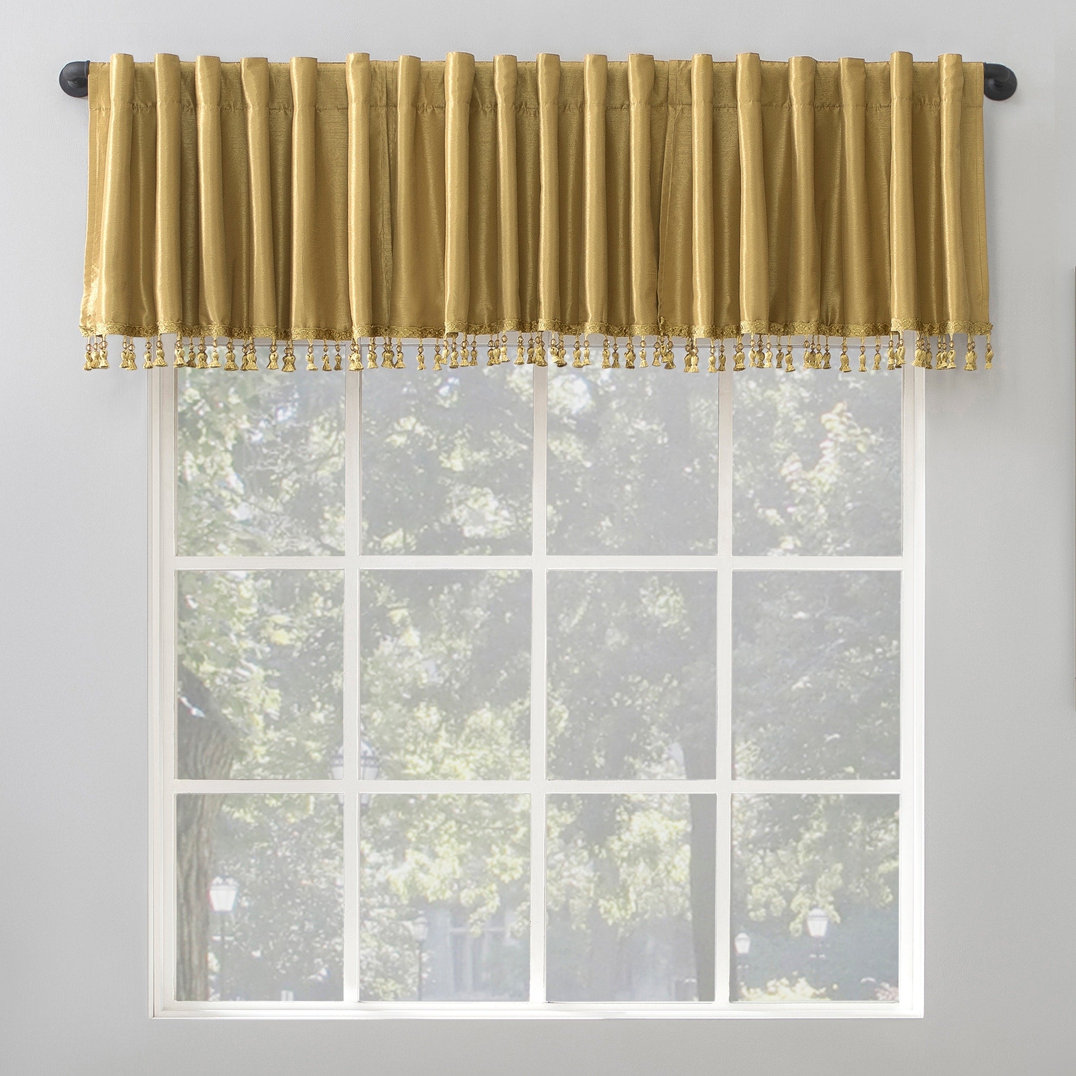 Sun Zero Evelina Faux Dupioni Silk Beaded Tassels Thermal Extreme Total Blackout Back Tab Curtain Valance