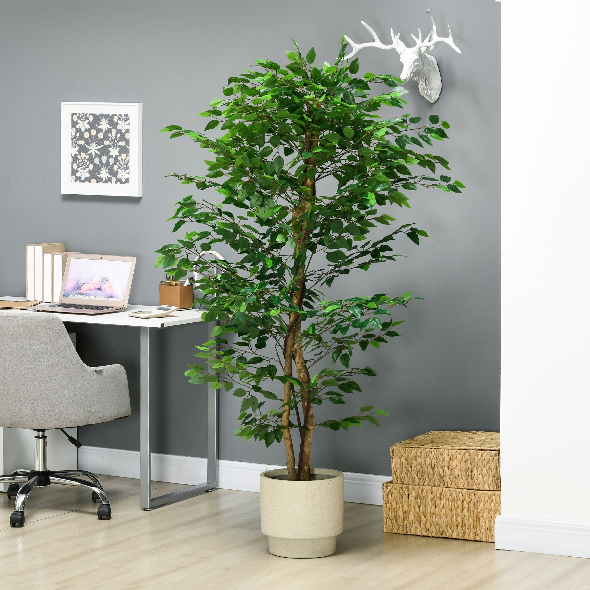 HOMCOM 6ft Artificial Ficus with Pot, Indoor Outdoor Fake Plant for Home Office Living Room Décor