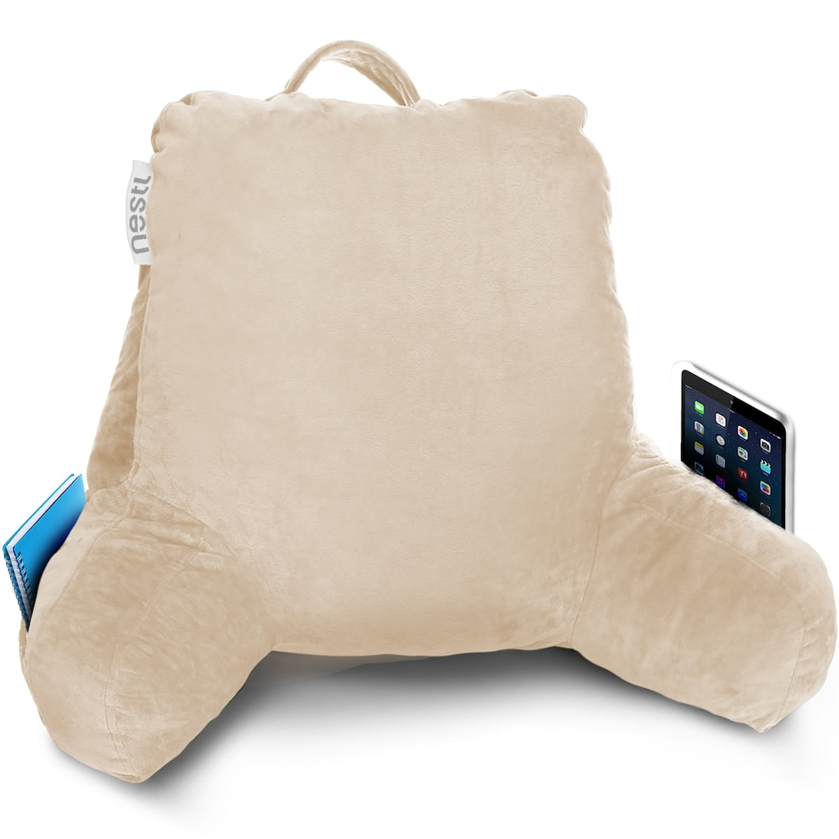 Nestl Memory Foam Reading Pillow with Backrest, Arms and Pockets