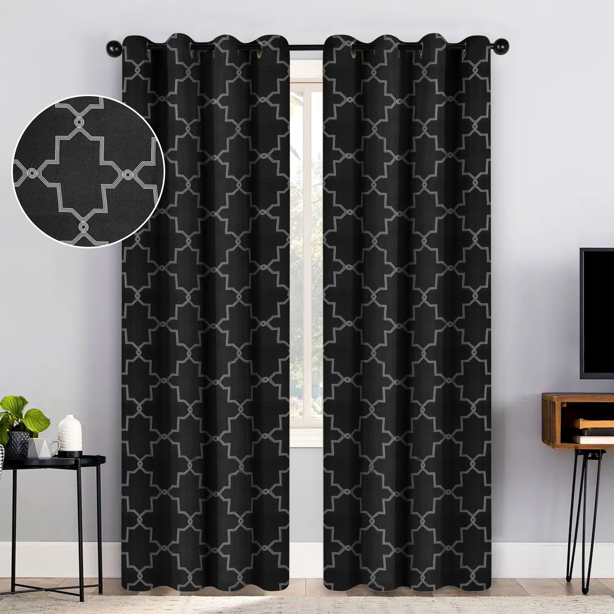 Imperial Trellis Washable Room Darkening Blackout Curtains, Set of 2 Panels