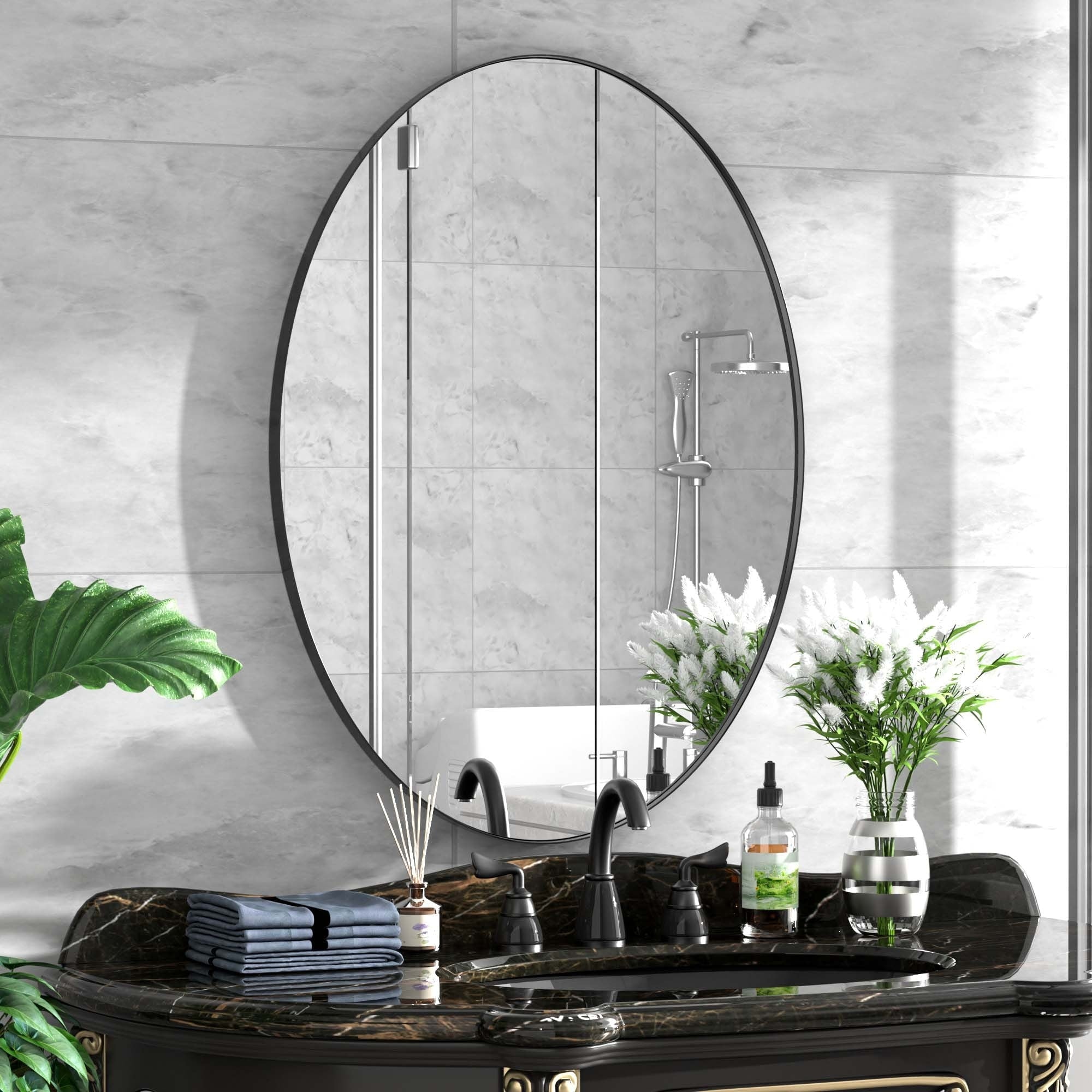 Wall Mirror Bathroom Mirror with Stainless Steel Frame (1 Piece)