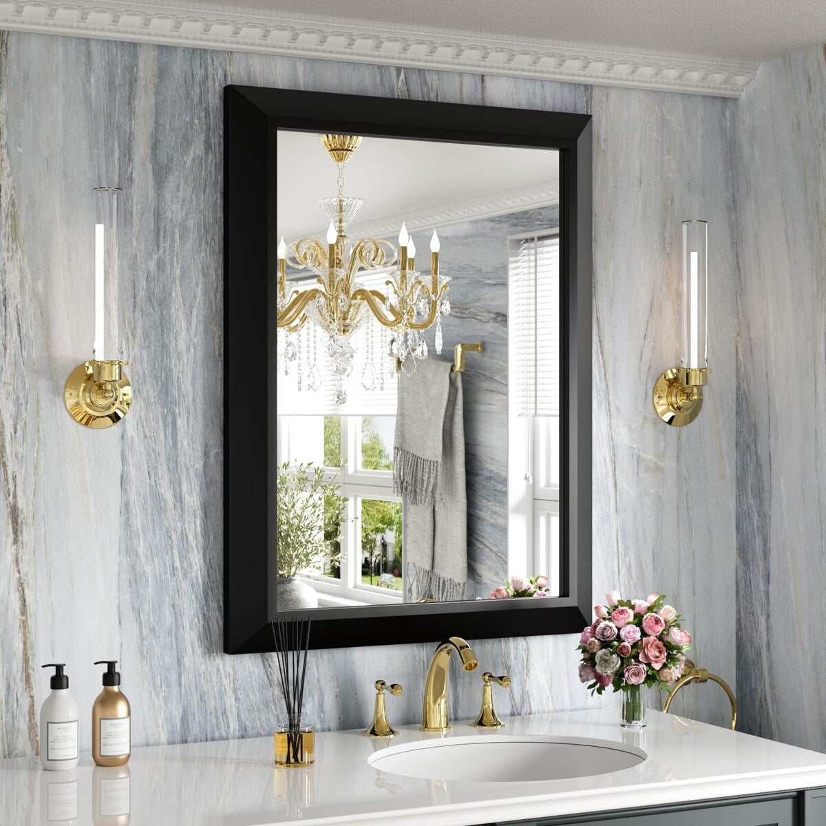 KIOTEE Aluminum Alloy Framed Bathroom Vanity Mirror in Tempered Glass