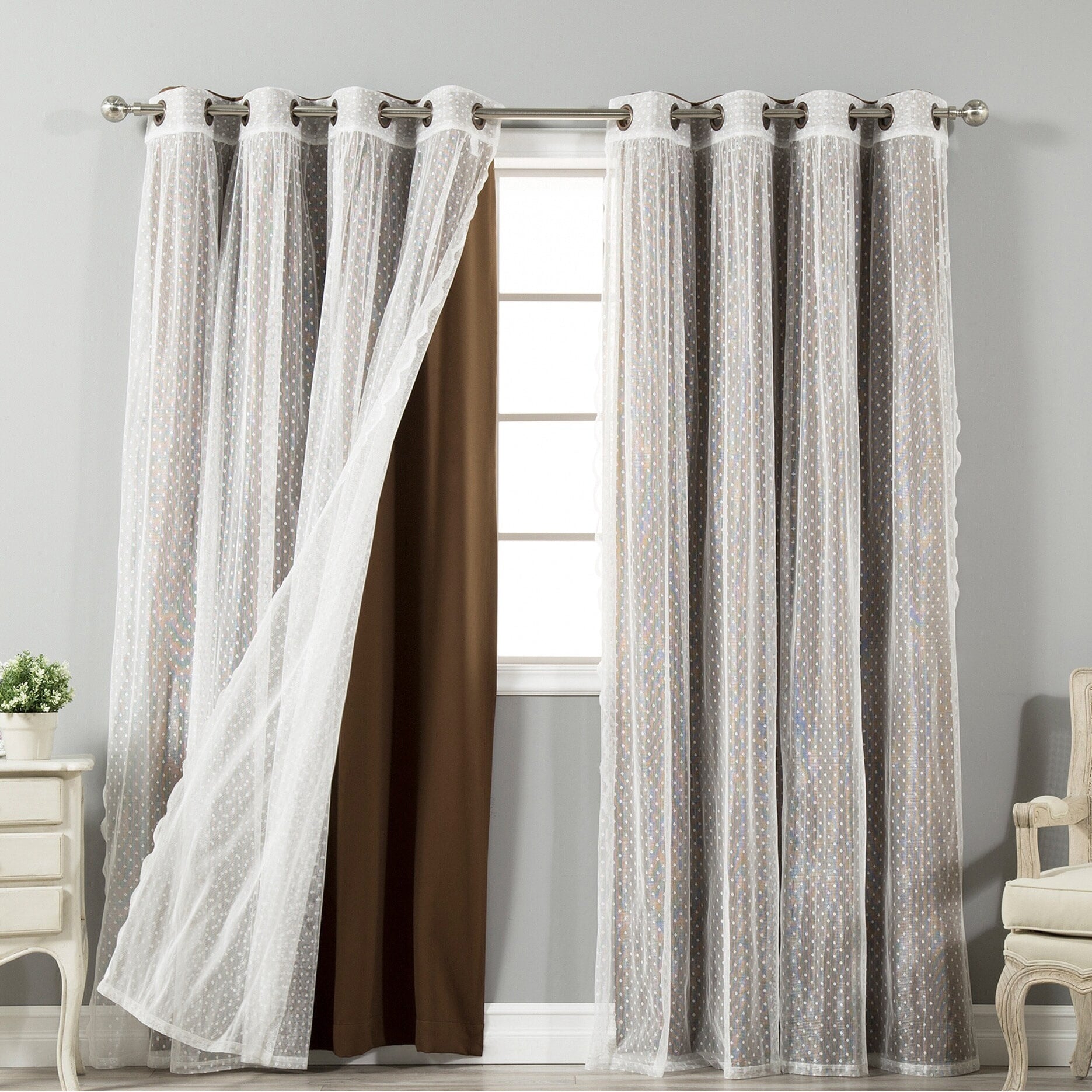 Aurora Home Mix & Match Blackout and Dot Sheer 4 Piece Curtain Panel Set - 52x84