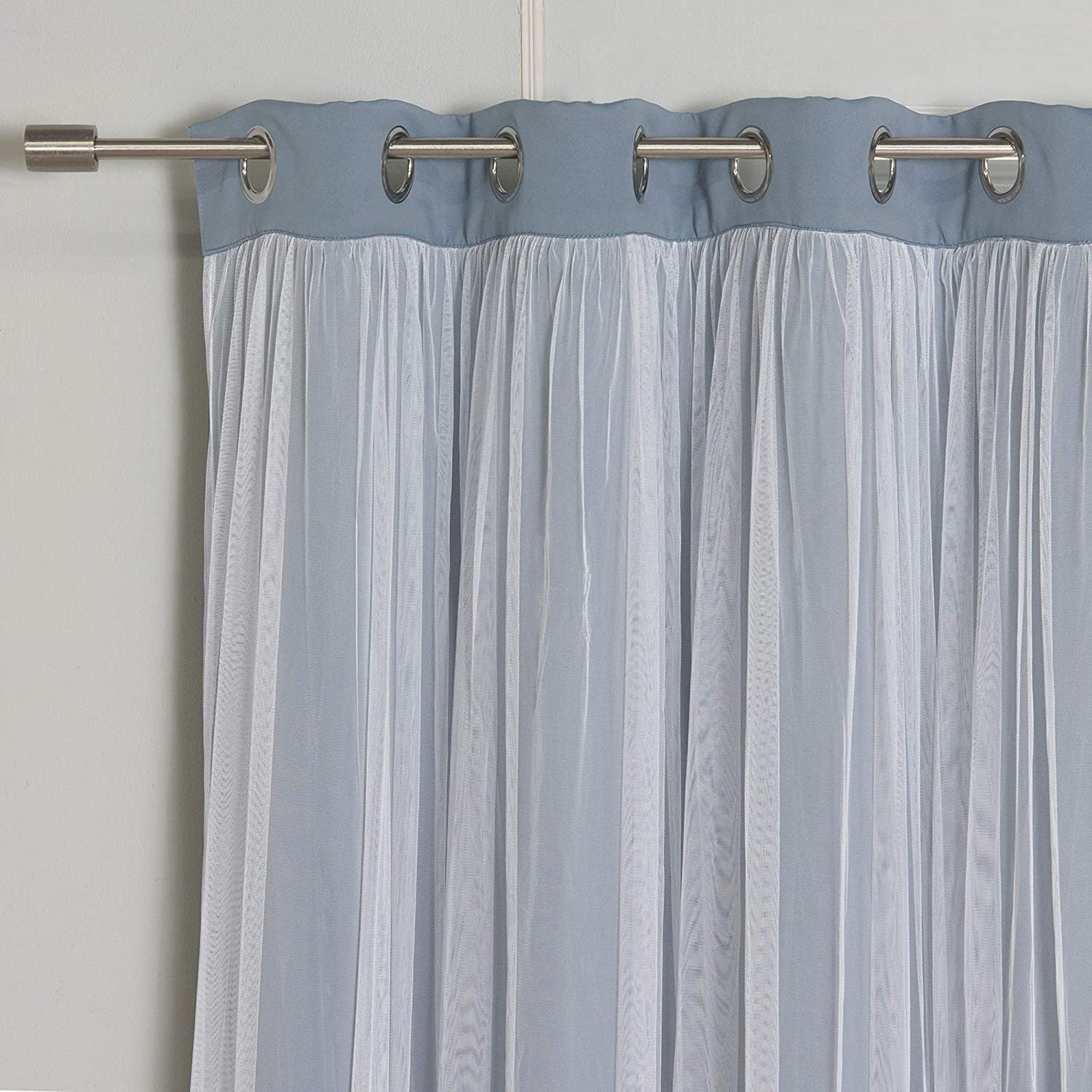 Aurora Home Gathered Tulle Overlay Blackout Curtain Panel Pair