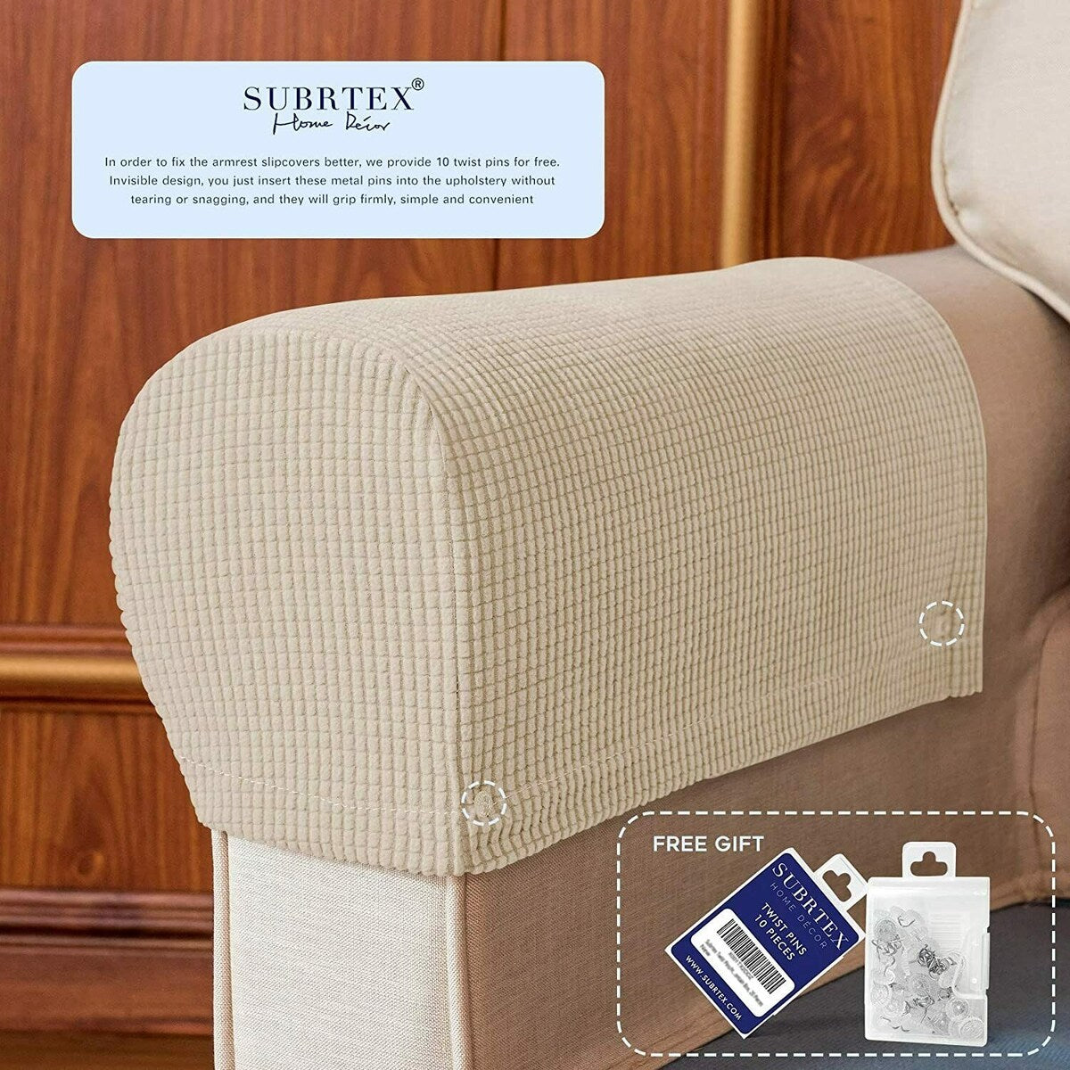 Subrtex Stretch Armrest Cover Strip furniture Cover with Twist Pins