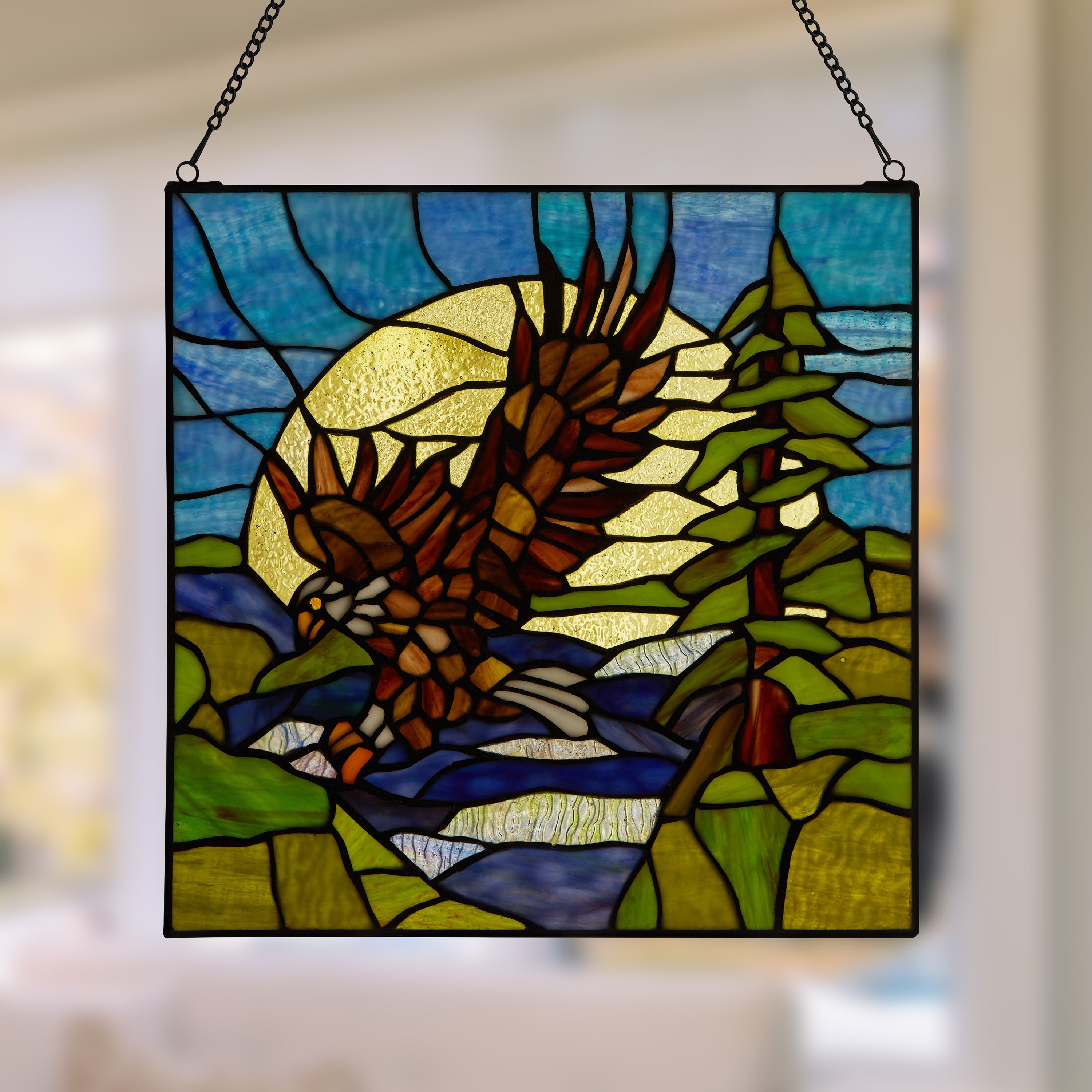 River of Goods Bald Eagle in Flight River of Goods Stained Glass Window Panel - 14 x 0.25 x 14