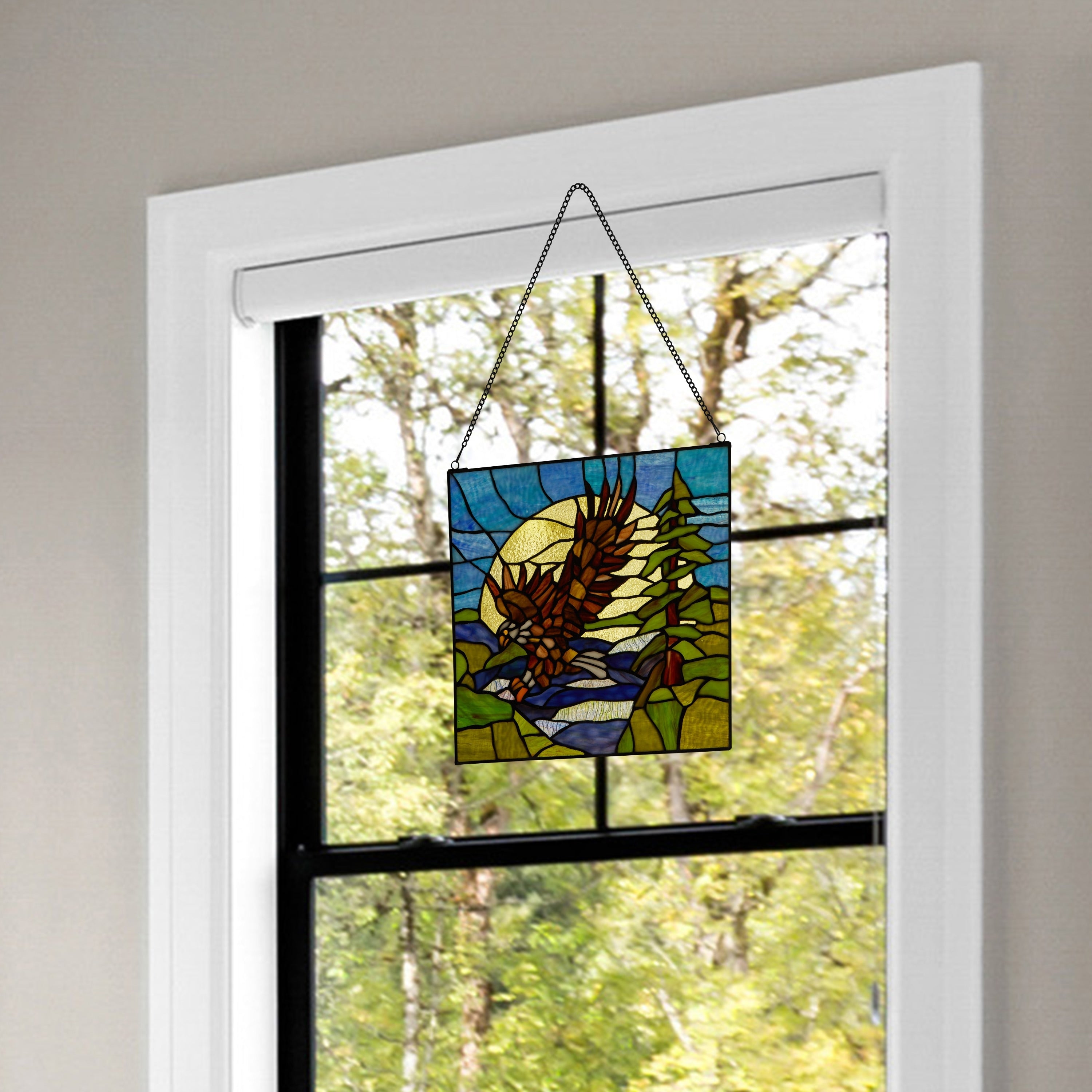 River of Goods Bald Eagle in Flight River of Goods Stained Glass Window Panel - 14 x 0.25 x 14