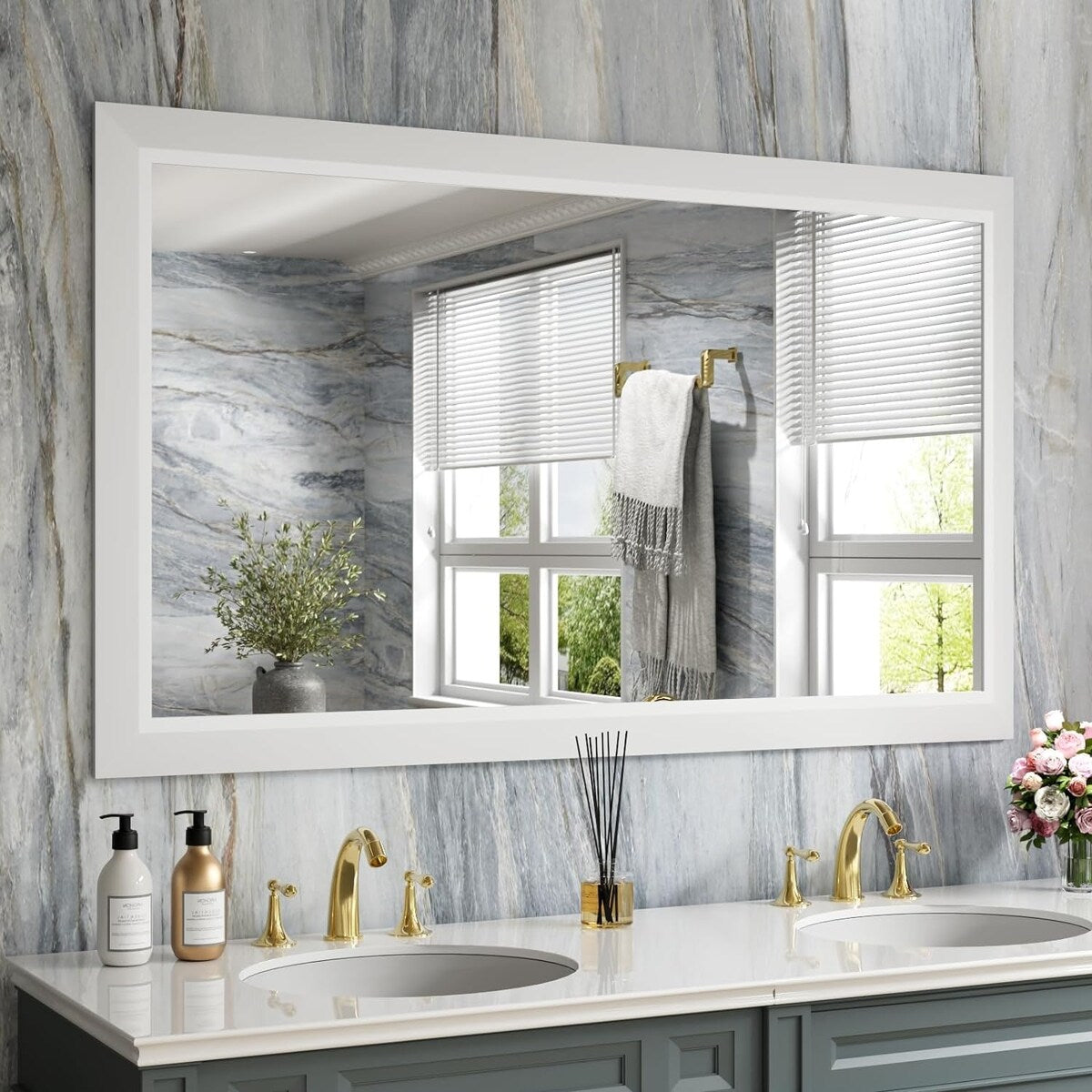 KIOTEE Aluminum Alloy Framed Bathroom Vanity Mirror in Tempered Glass