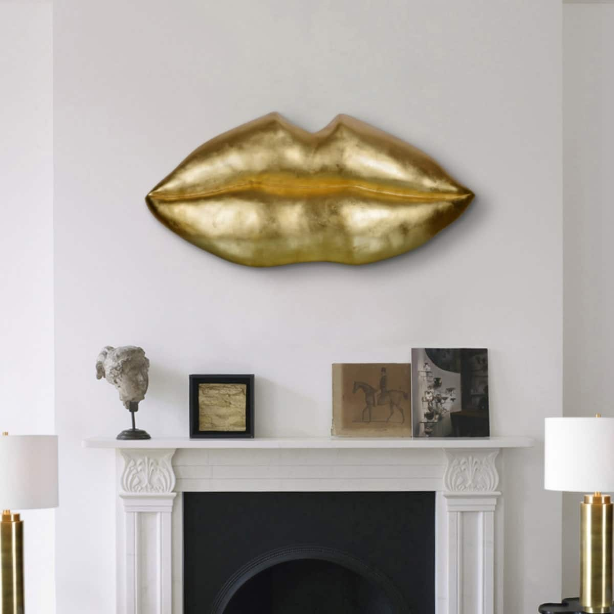 Polyresin Golden Lip Sculpture - 23Hx49Wx3.9D