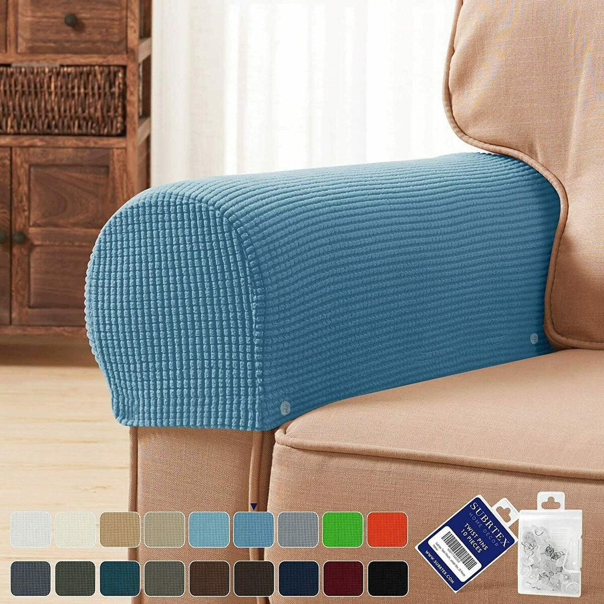 Subrtex Stretch Armrest Cover Strip furniture Cover with Twist Pins