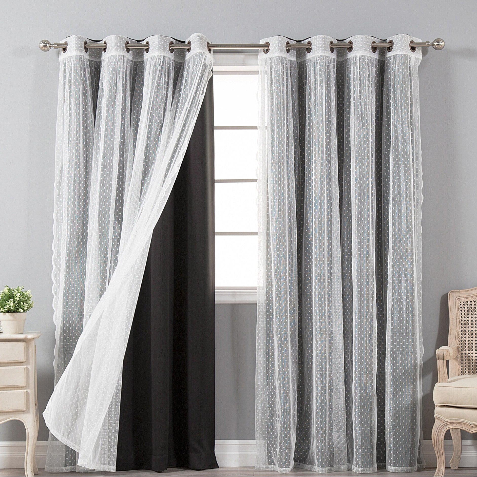 Aurora Home Mix & Match Blackout and Dot Sheer 4 Piece Curtain Panel Set - 52x84