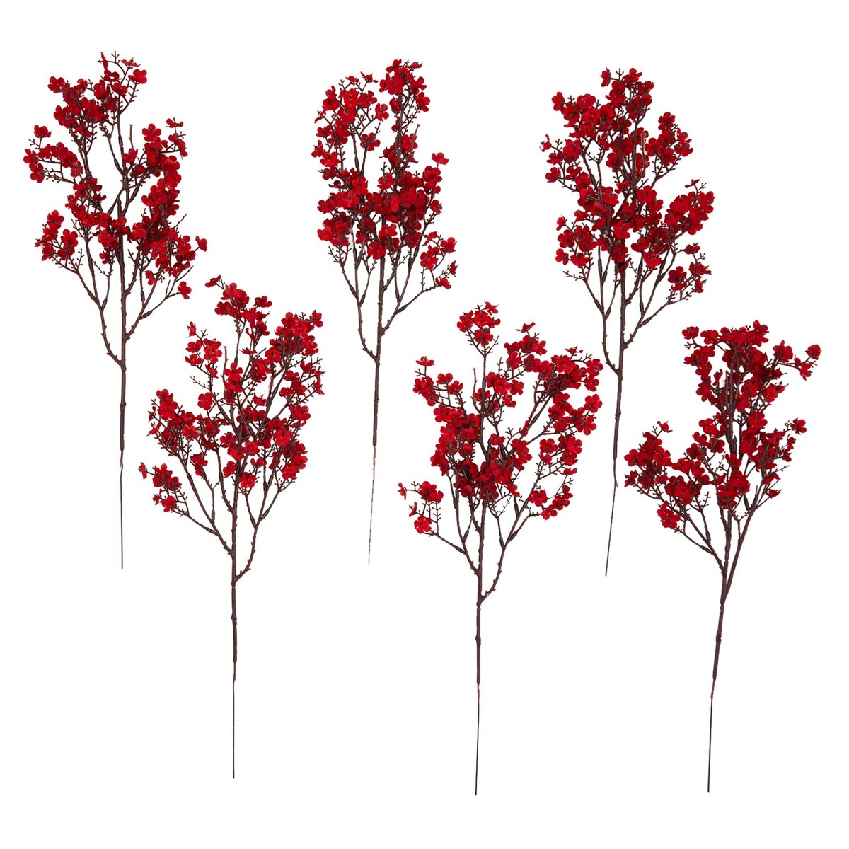 Silk Artificial Baby's Breath Flowers with Stem, Red Babies Breath Bouquets (20 In, 6 Pack)