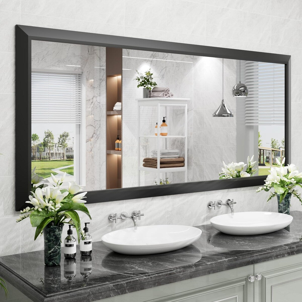 KIOTEE Aluminum Alloy Framed Bathroom Vanity Mirror in Tempered Glass