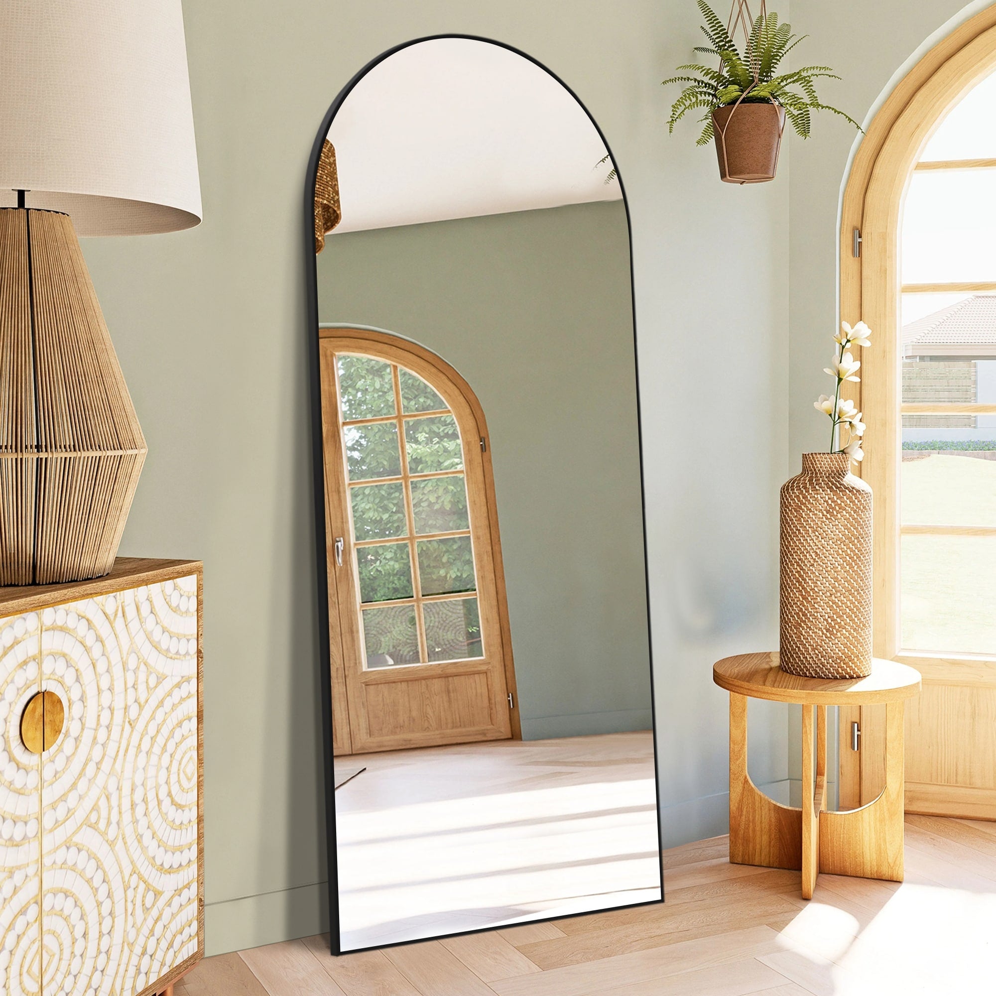 Arched Full Length Mirror with Stand Aluminum Alloy Frame,Wall-Mounted Mirror,Floor Dressing Mirror