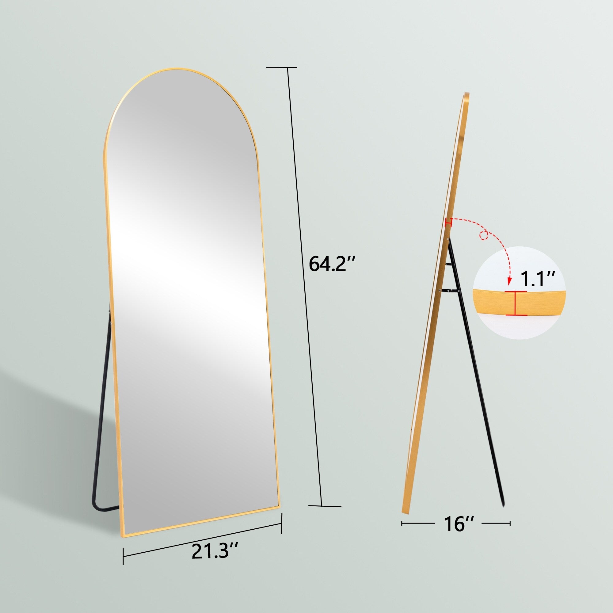 Arched Full Length Mirror with Stand Aluminum Alloy Frame,Wall-Mounted Mirror,Floor Dressing Mirror