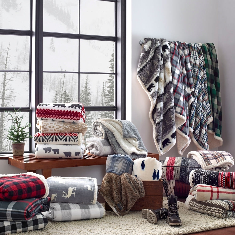 Eddie Bauer Plush Plaid Sherpa Blanket