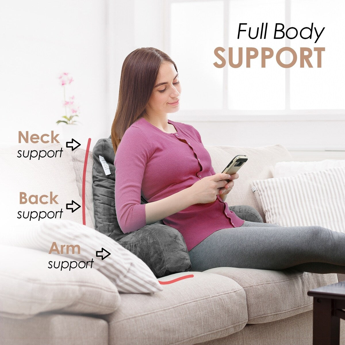 Nestl Memory Foam Reading Pillow with Backrest, Arms and Pockets