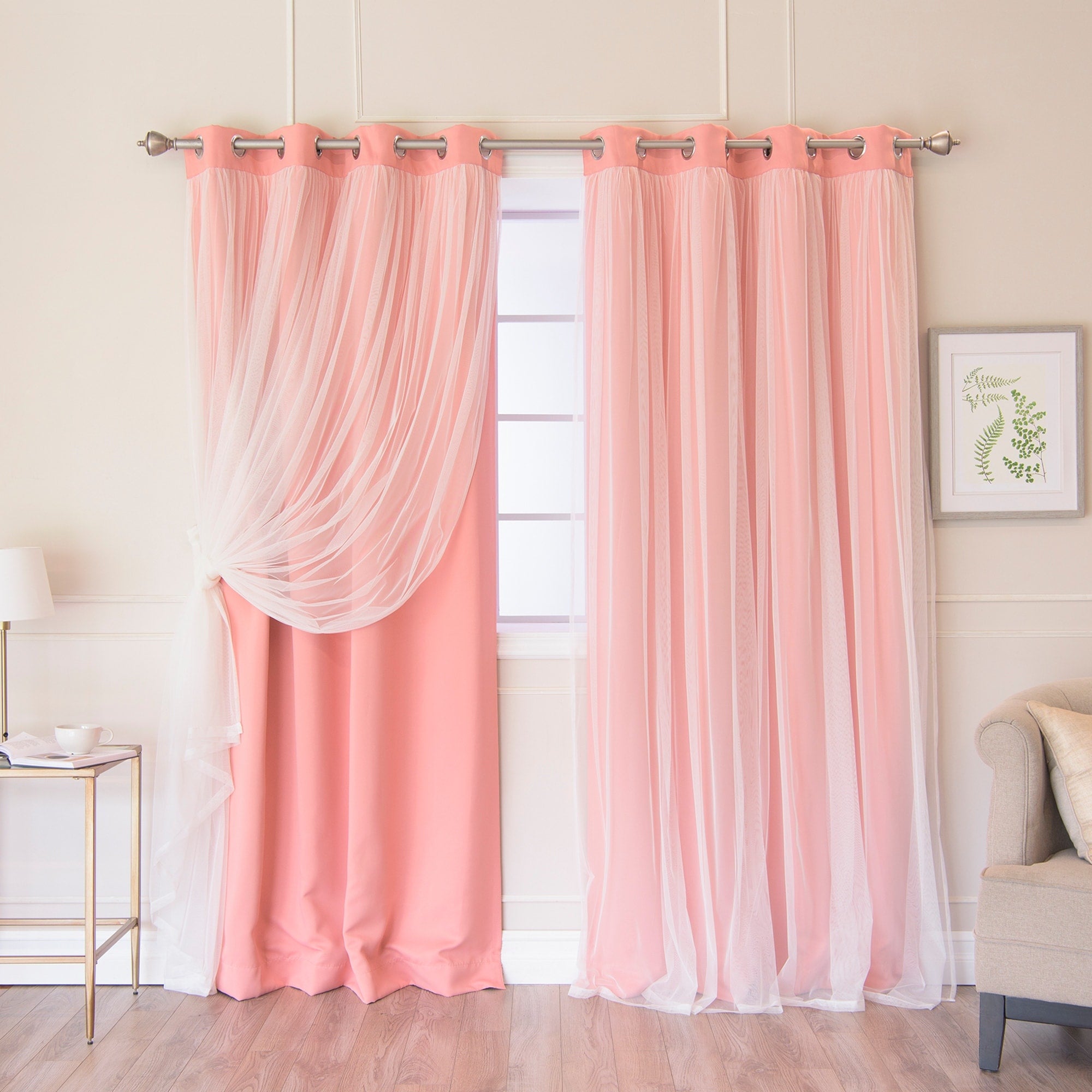 Aurora Home Gathered Tulle Overlay Blackout Curtain Panel Pair