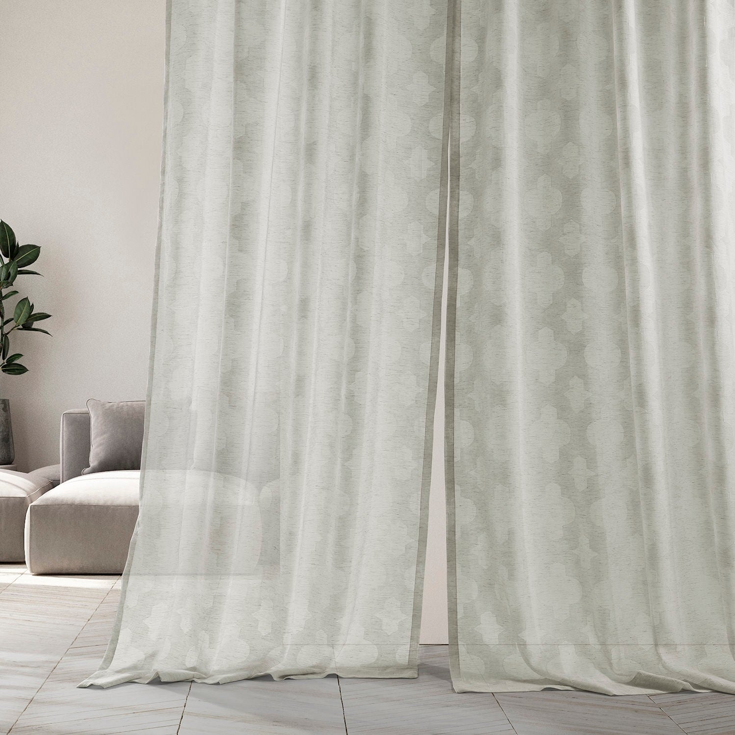 Exclusive Fabrics Calais Tile Patterned Faux Linen Sheer Curtain